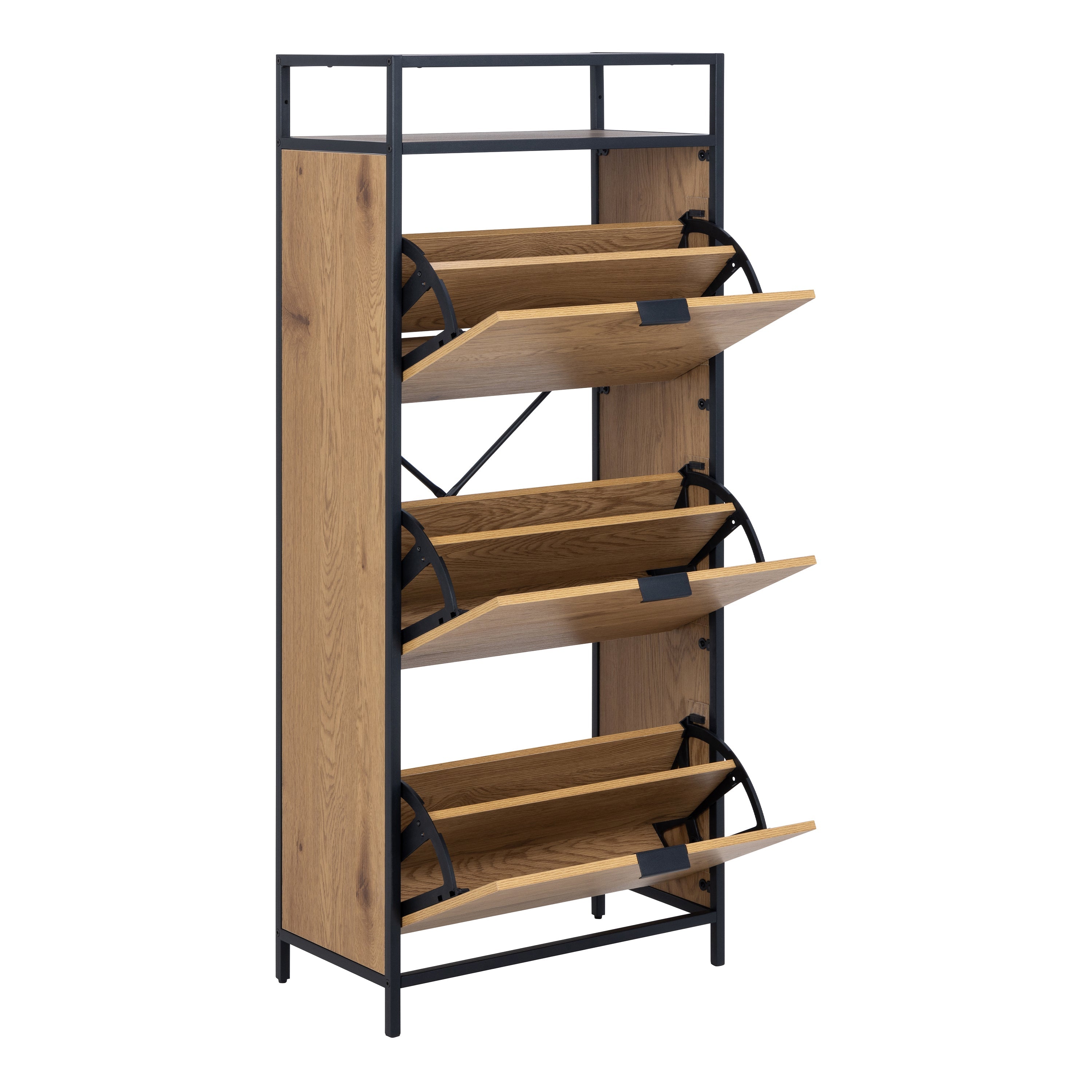 Seaford Shoe Cabinet in Black and Oak – FTG, view 4