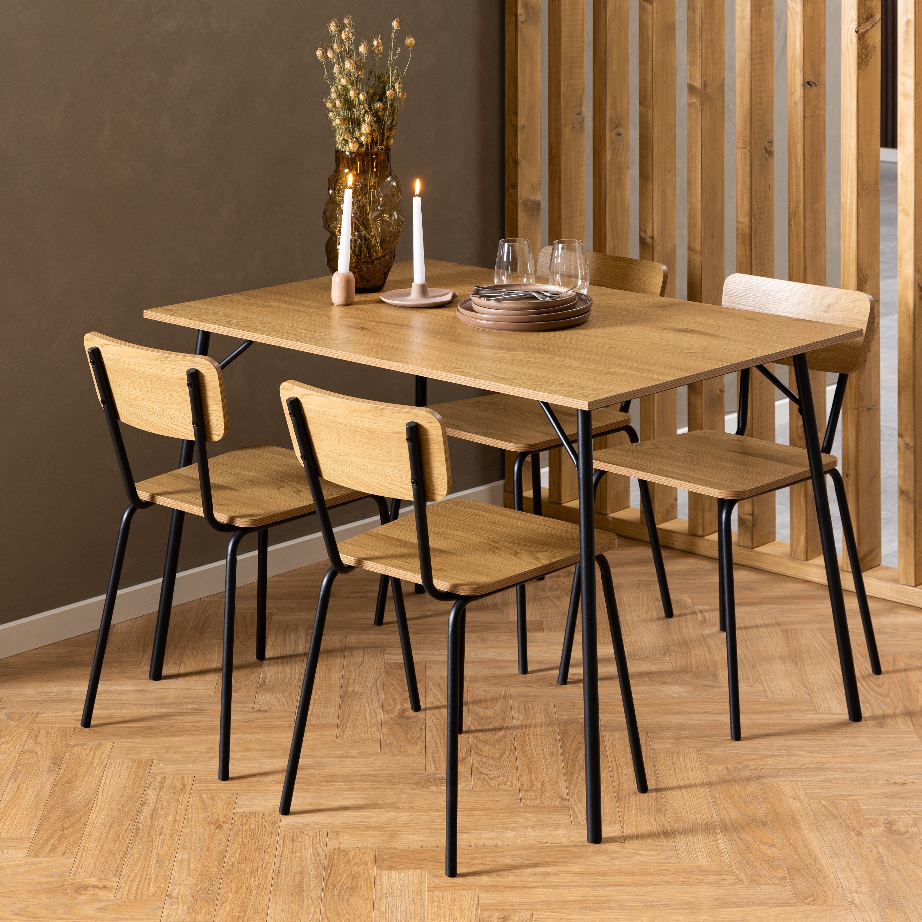Peru Dining Chair in Steel and Oak Set of 4 – FTG, view 4