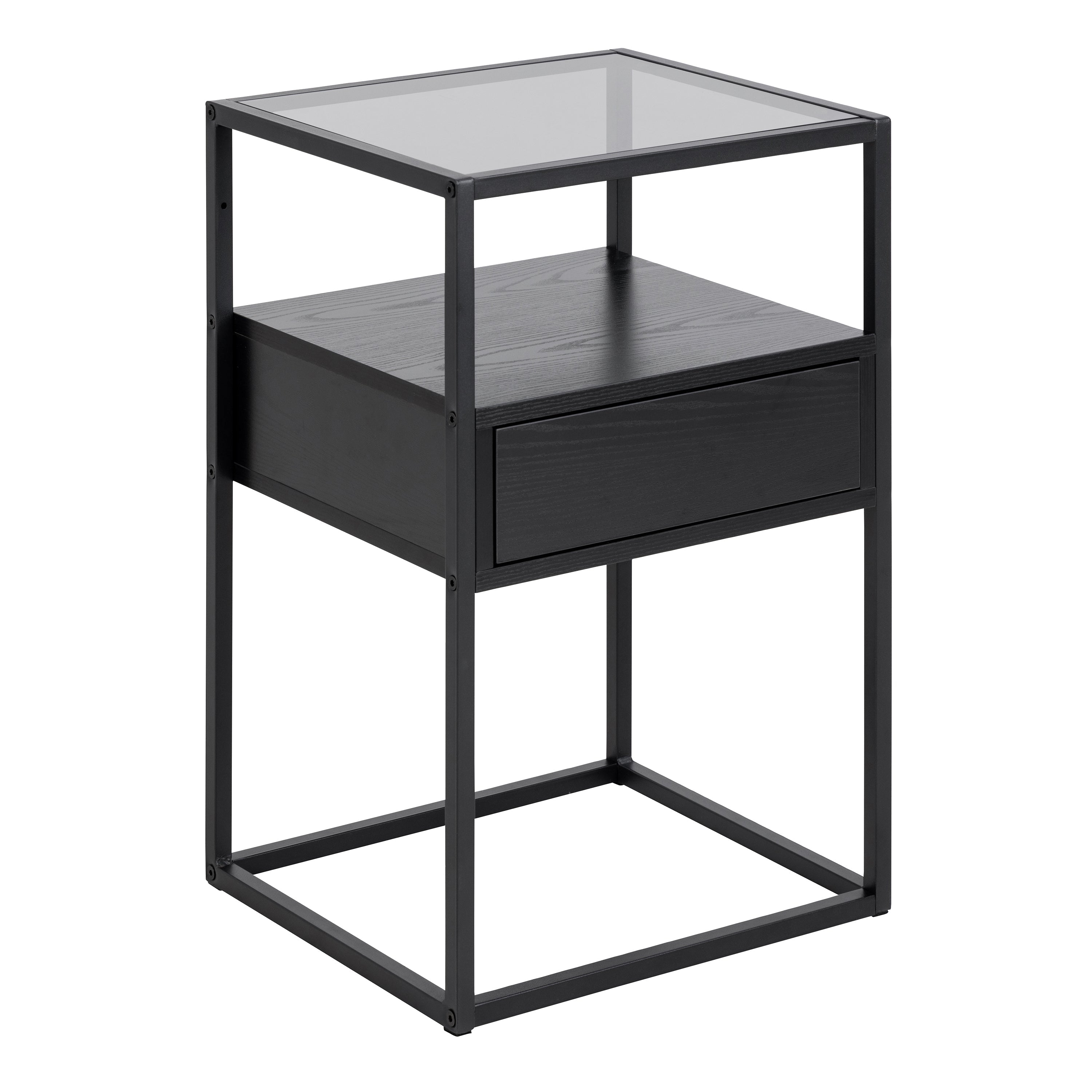 Randolf Bedside Table in Black with Smoked Glass – FTG
