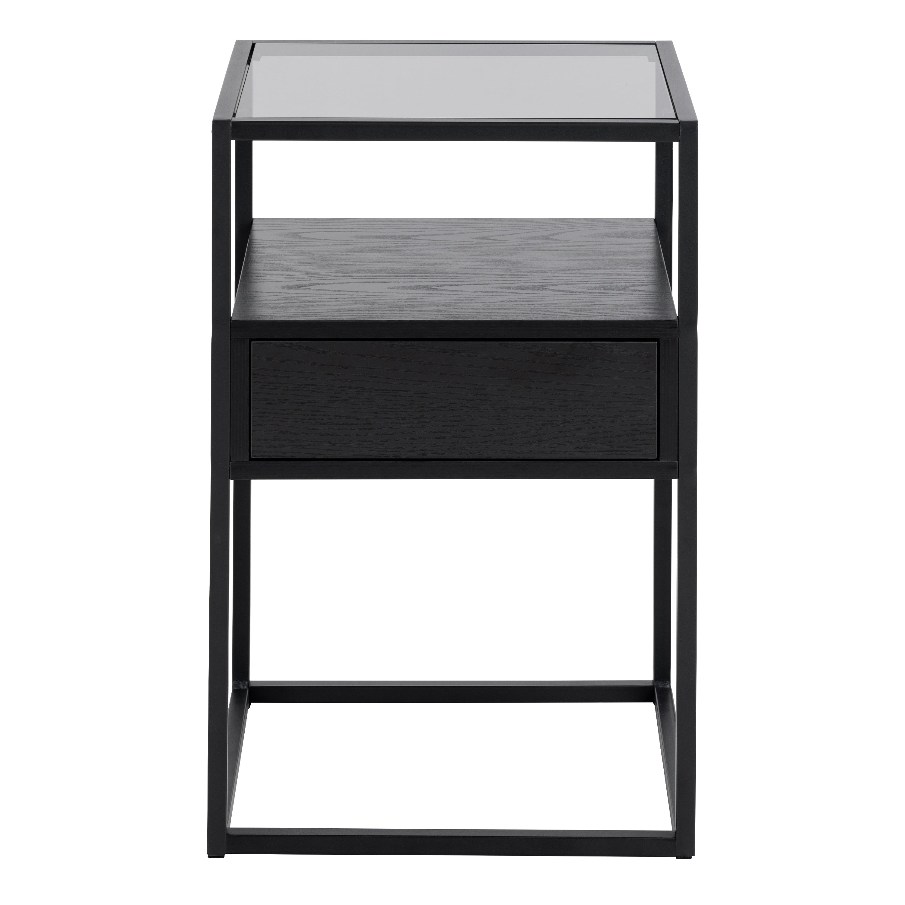 Randolf Bedside Table in Black with Smoked Glass – FTG, view 2
