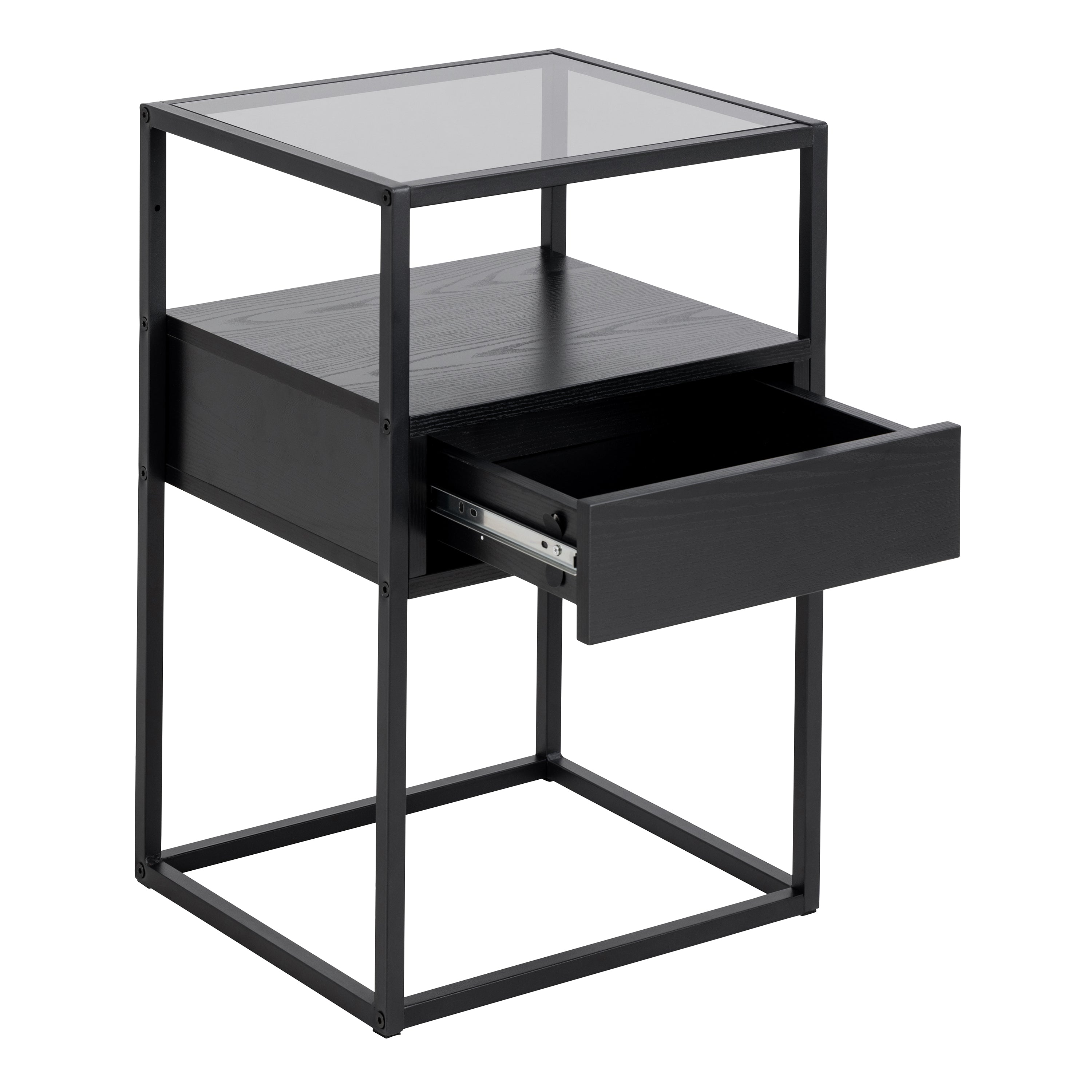 Randolf Bedside Table in Black with Smoked Glass – FTG, view 4