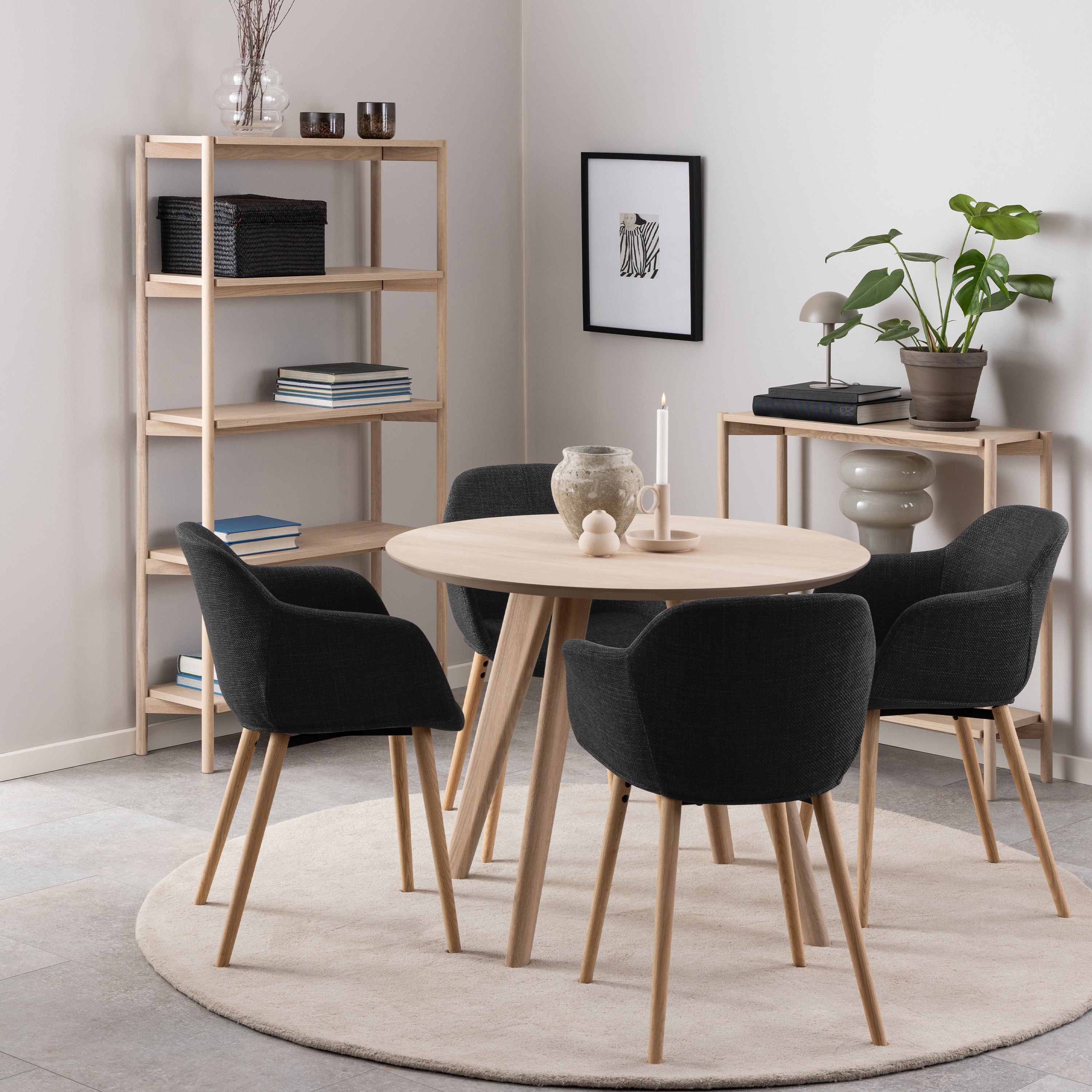 Townsville Round Dining Table in White and Oak – FTG, view 3