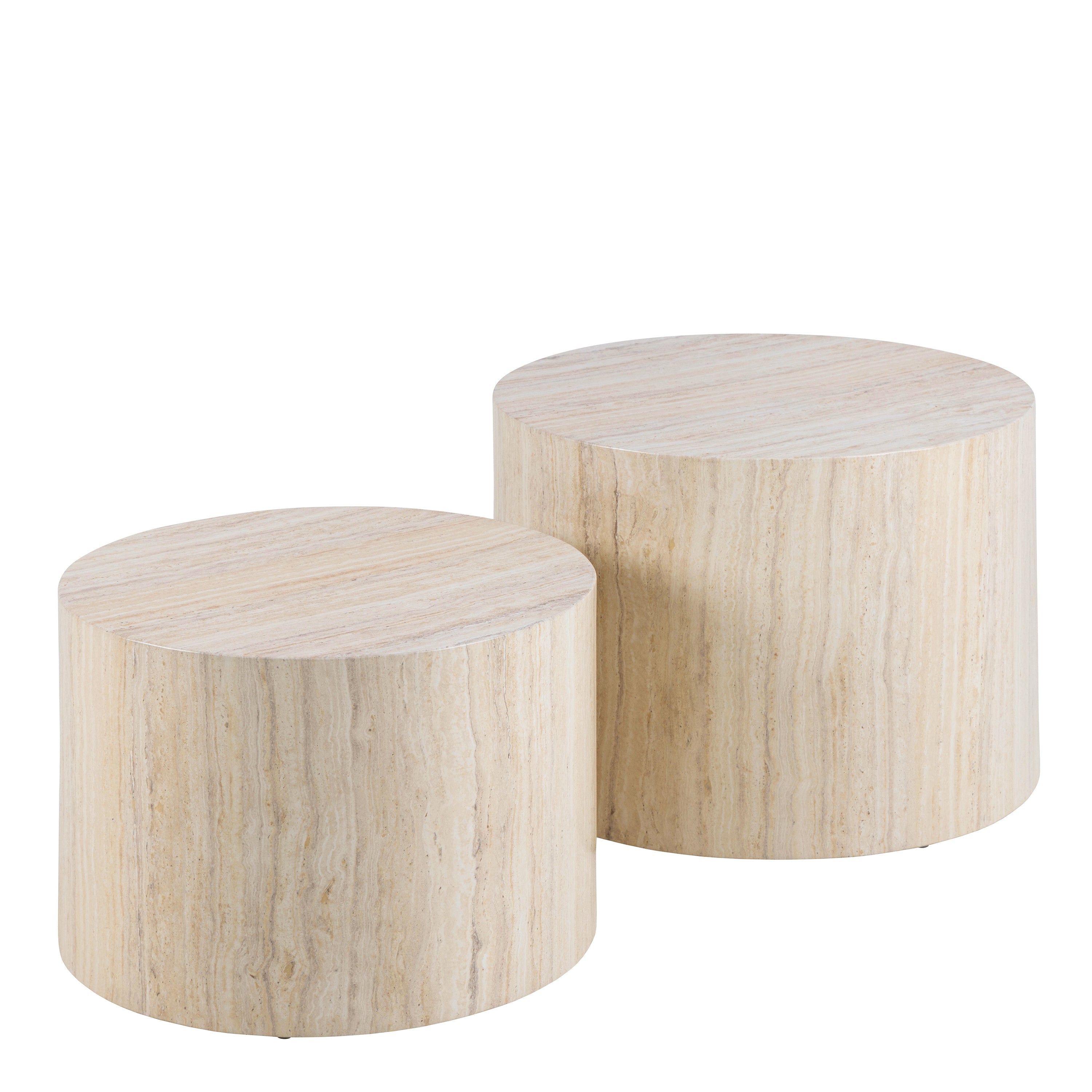 Dice Round Coffee Table Set in Light Travertine Effect – FTG