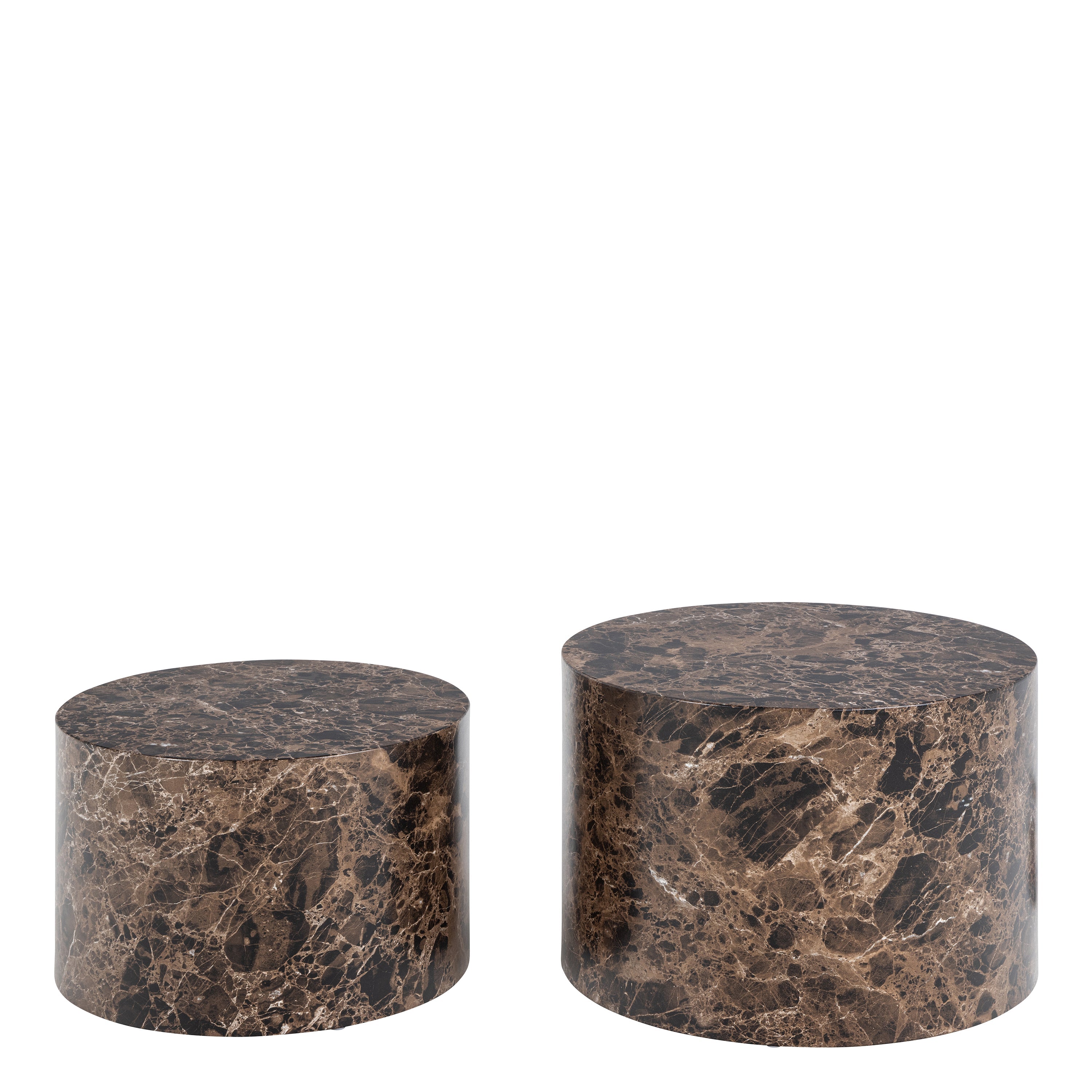 Dice Round Coffee Table Set of 2 in Brown Marble and Delhi Rough Paper – FTG, view 2
