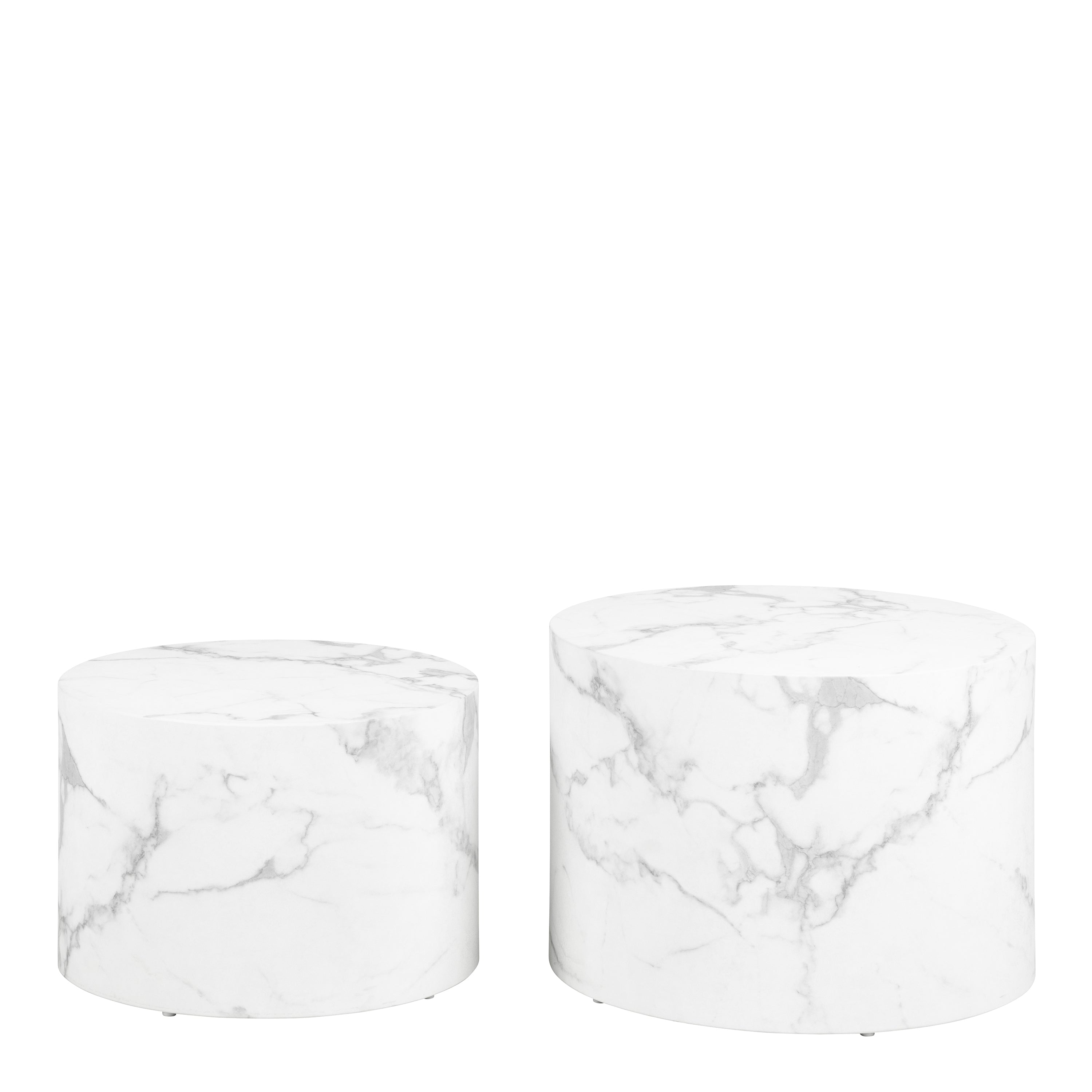 Dice Round Coffee Table Set of 2 in White Marble and Carrara Rough Paper – FTG, view 2