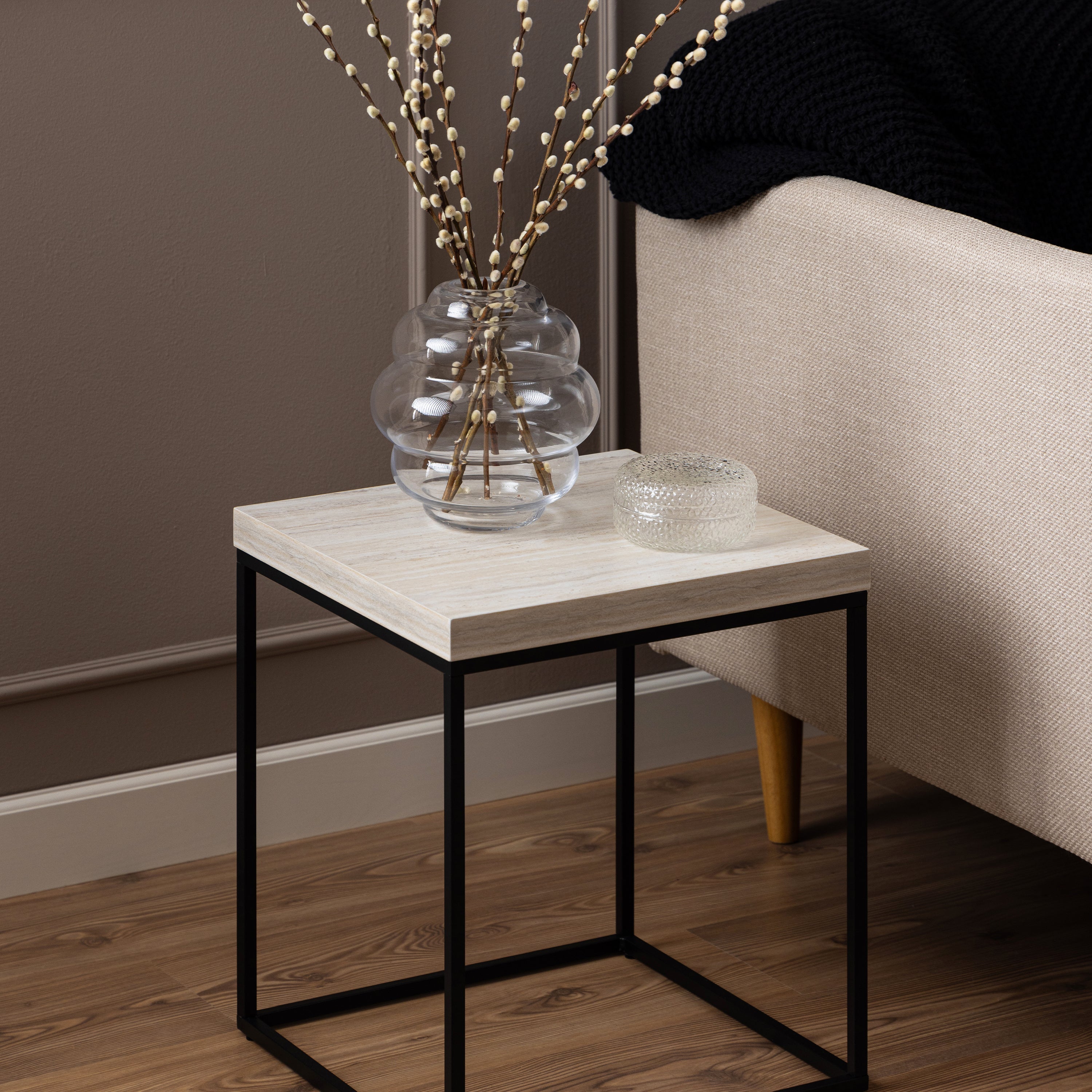 Barossa Coffee Table with Travertine Rough Paper Top & Black Powder Steel Base 40cm – FTG, view 4