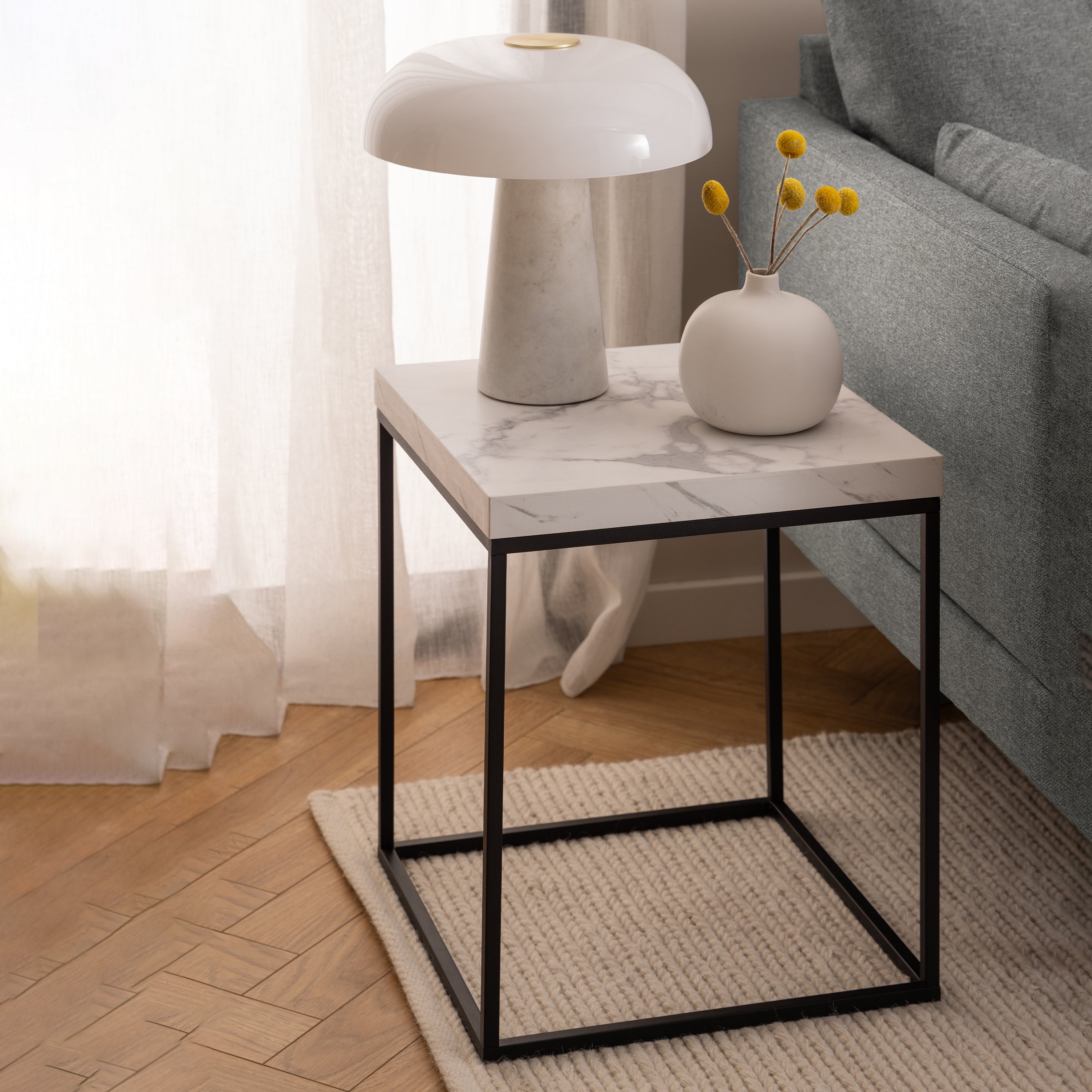 Barossa Coffee Table with White Marble Carrara Top & Black Base 40cm – FTG, view 3