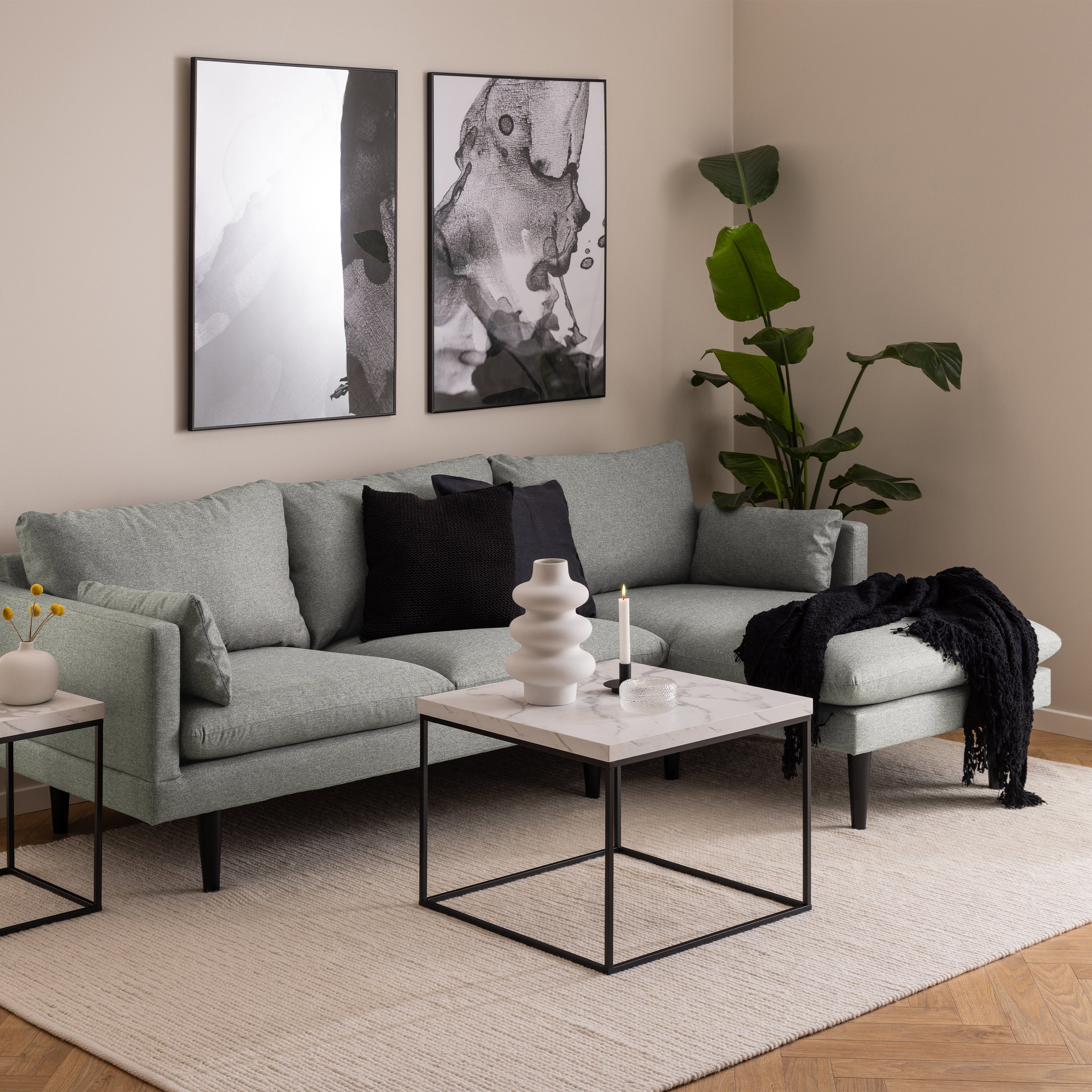 Barossa Coffee Table with White Marble Carrara Top & Black Steel Base 60cm – FTG, view 6
