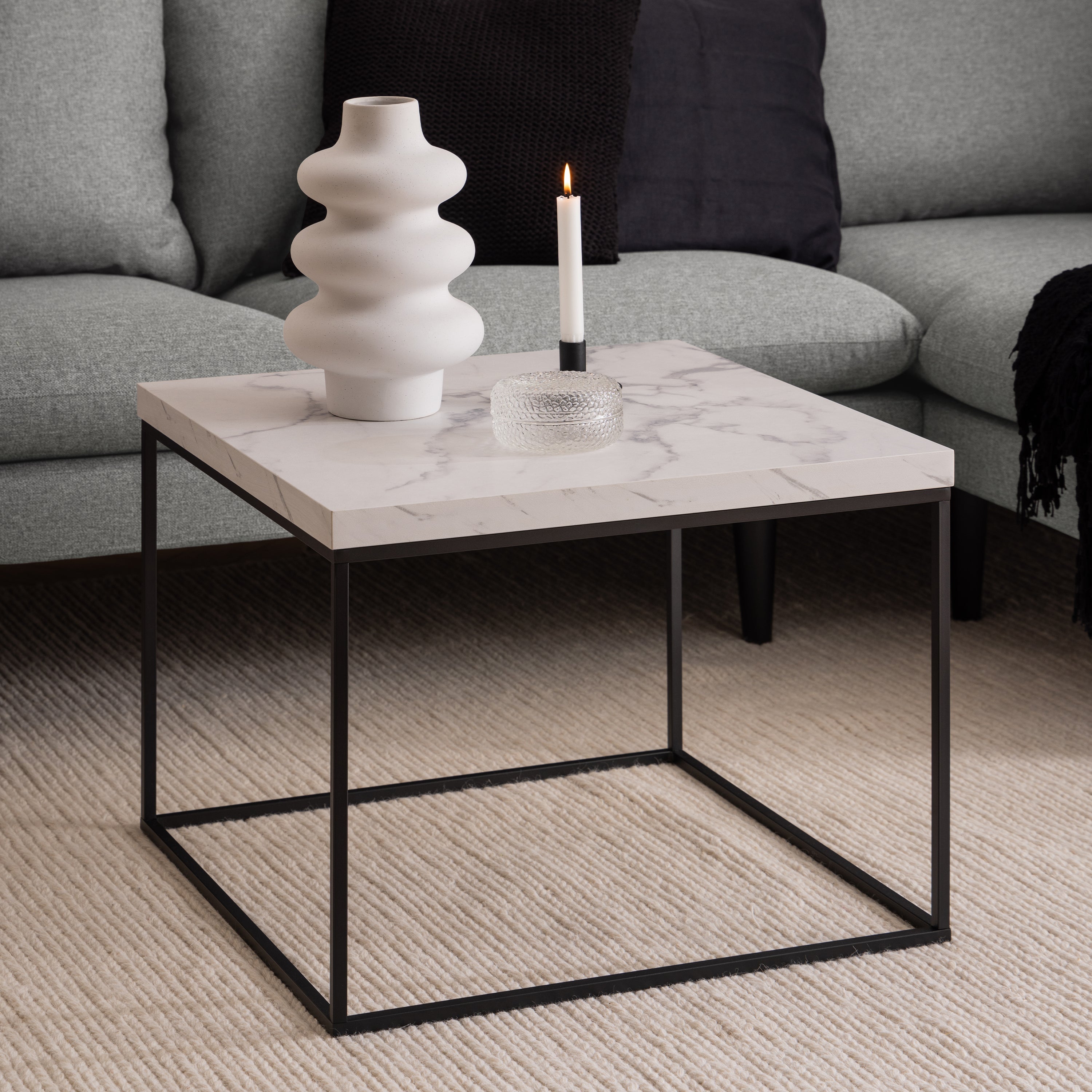 Barossa Coffee Table with White Marble Carrara Top & Black Steel Base 60cm – FTG, view 3