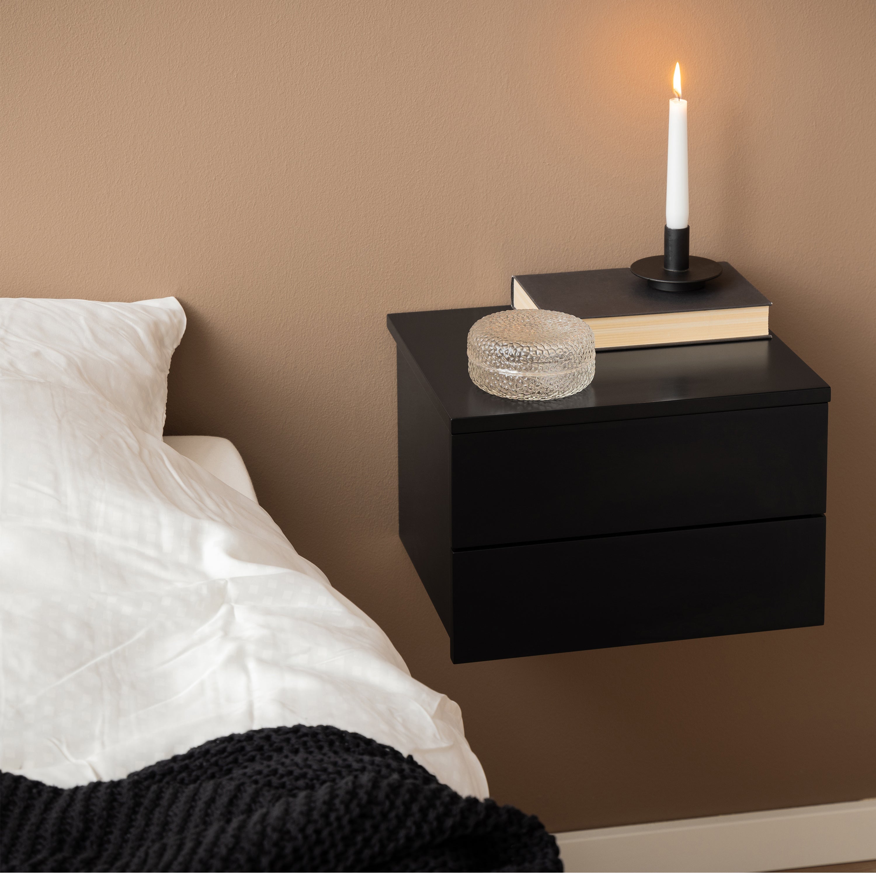 Avignon Bedside Table with 2 Drawers in Black – FTG, view 5