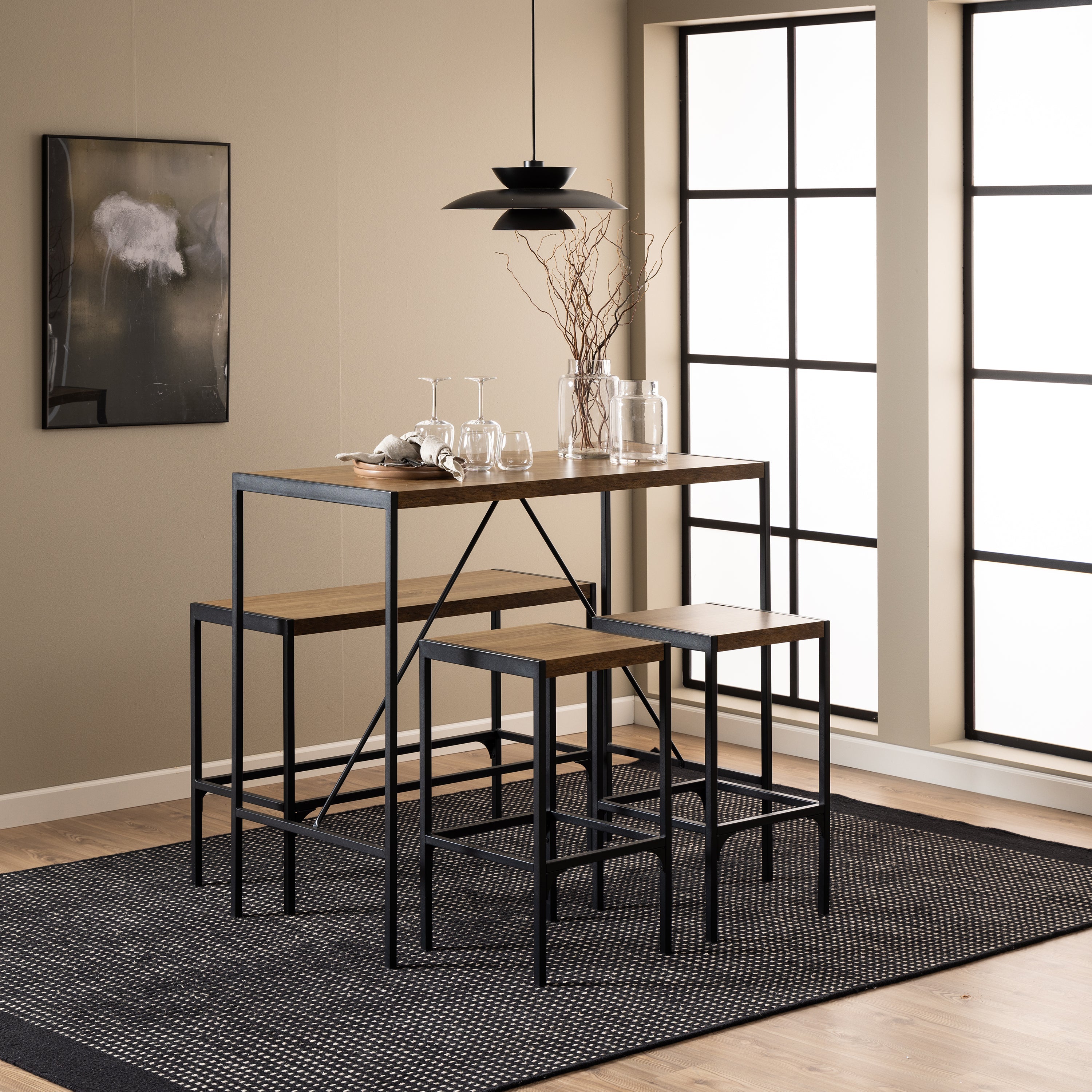 Bahamas Bar Table Set in Black and Oak – FTG, view 4