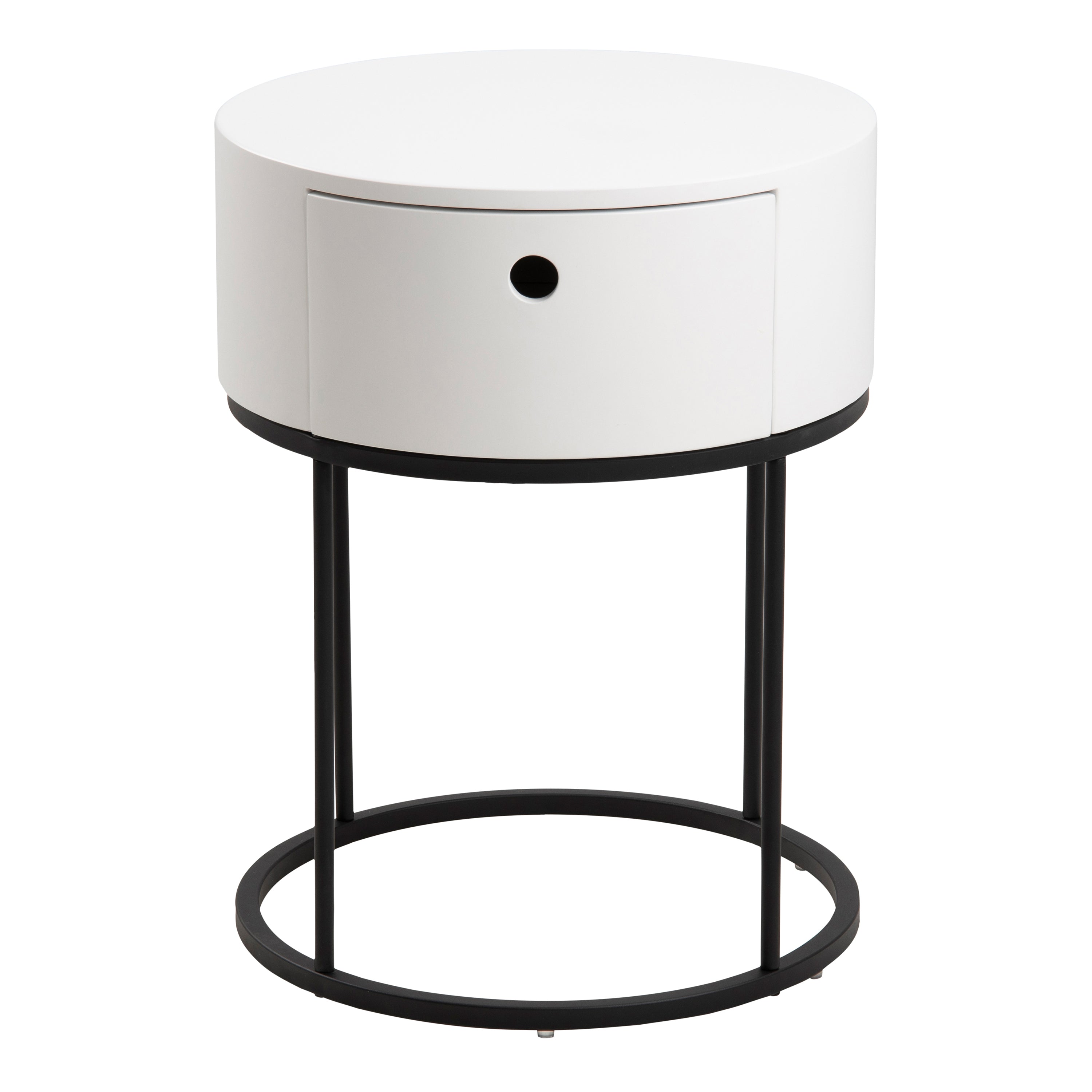 Polo Round Bedside Table in White and Black – FTG, view 2