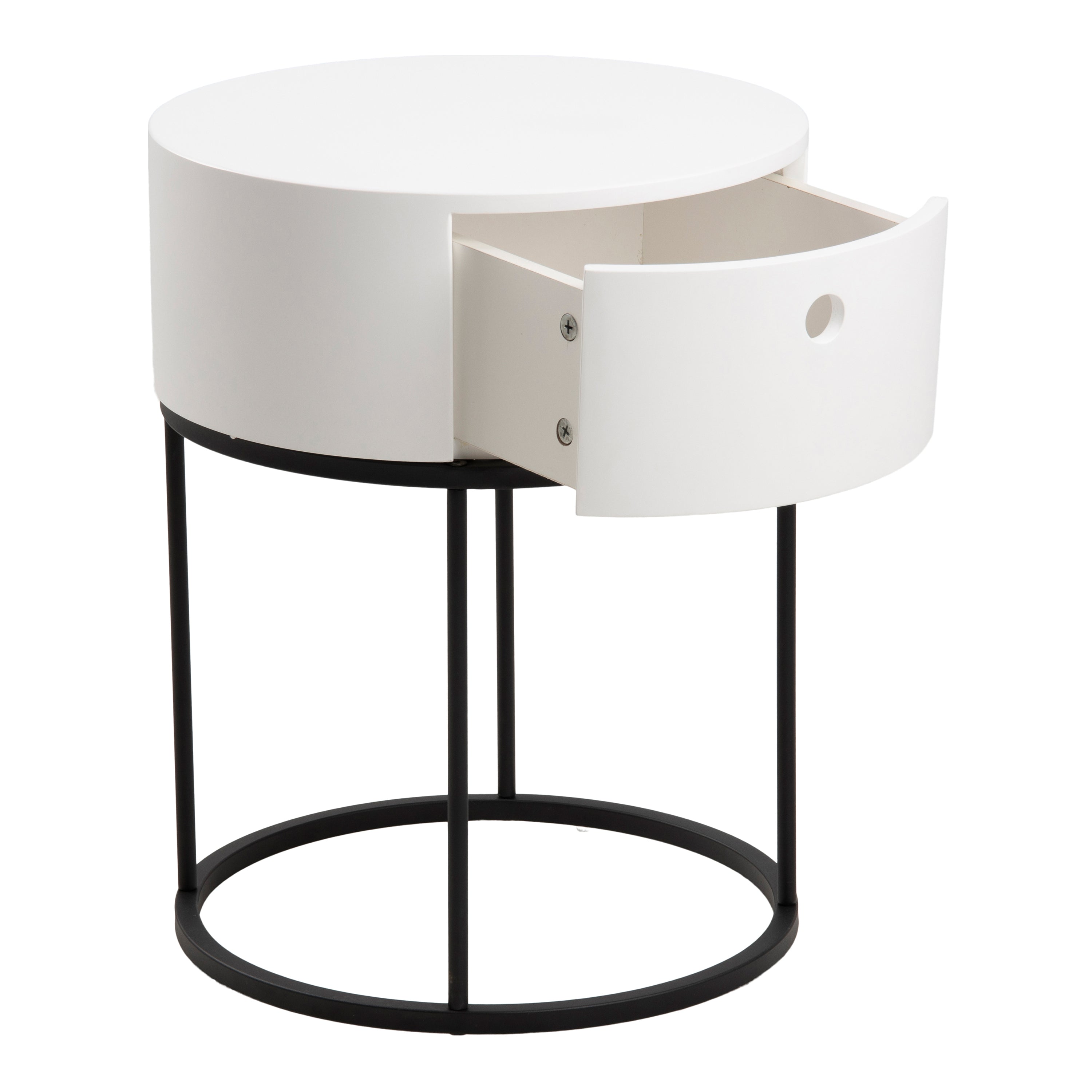 Polo Round Bedside Table in White and Black – FTG, view 3