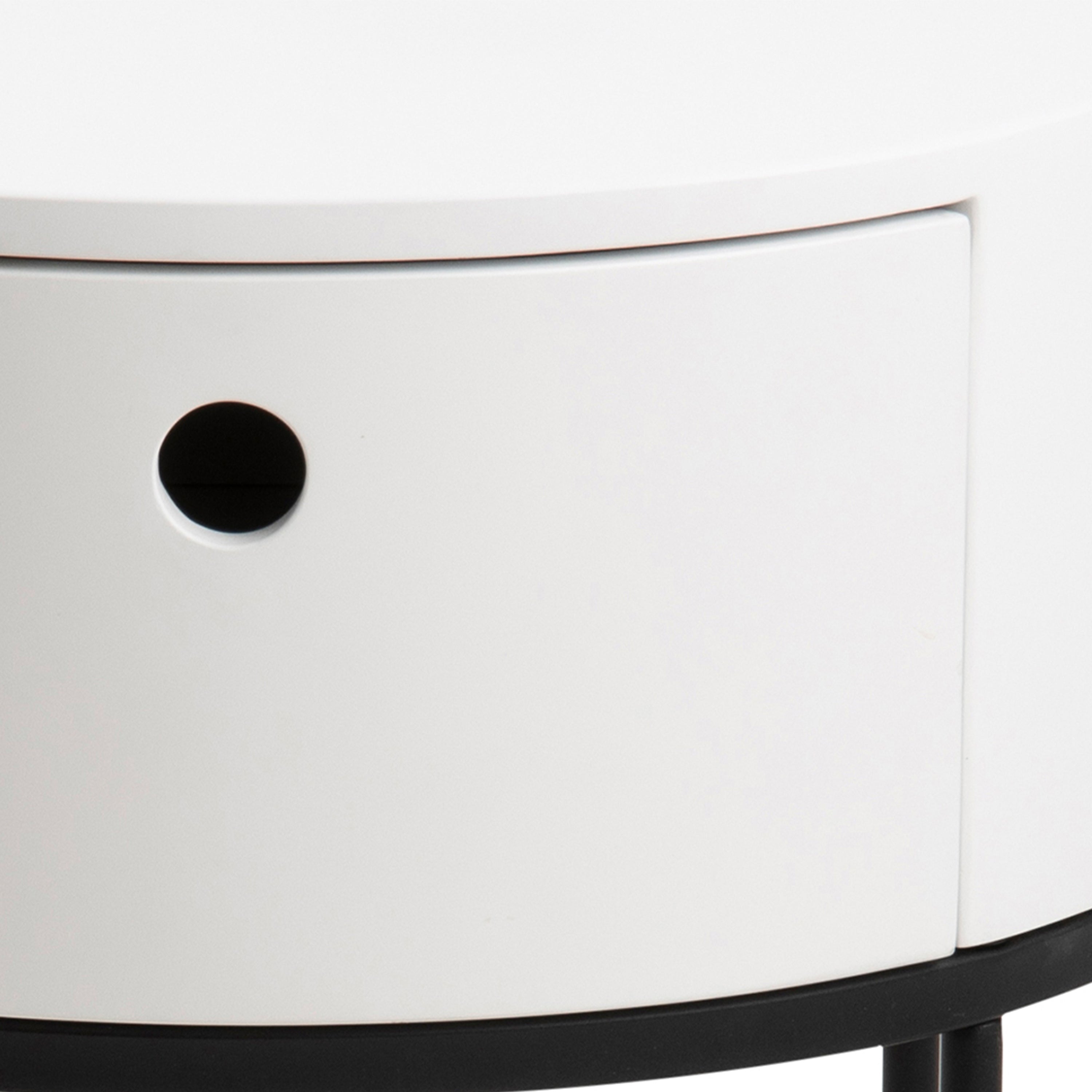 Polo Round Bedside Table in White and Black – FTG, view 5