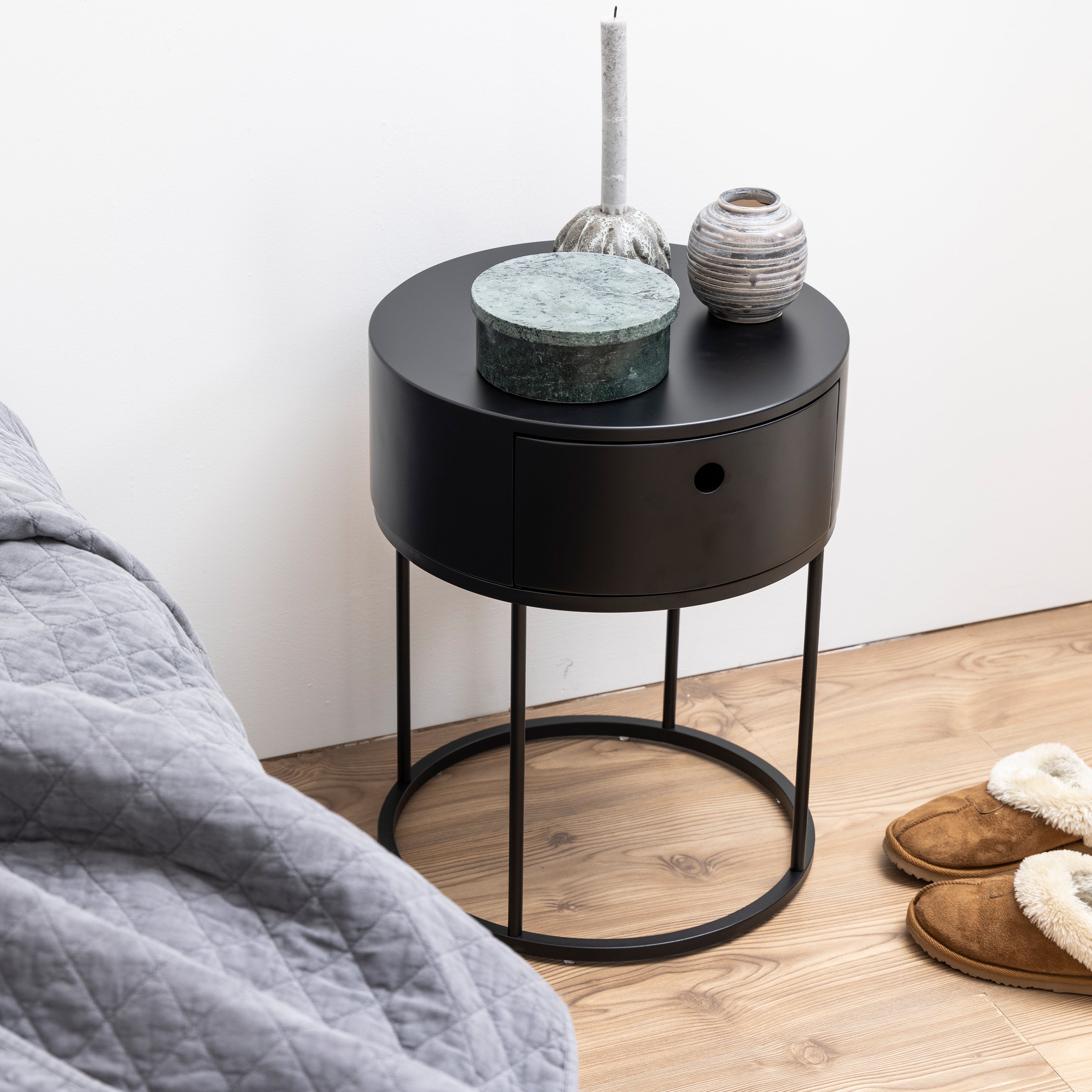 Polo Round Bedside Table in Black – FTG, view 4
