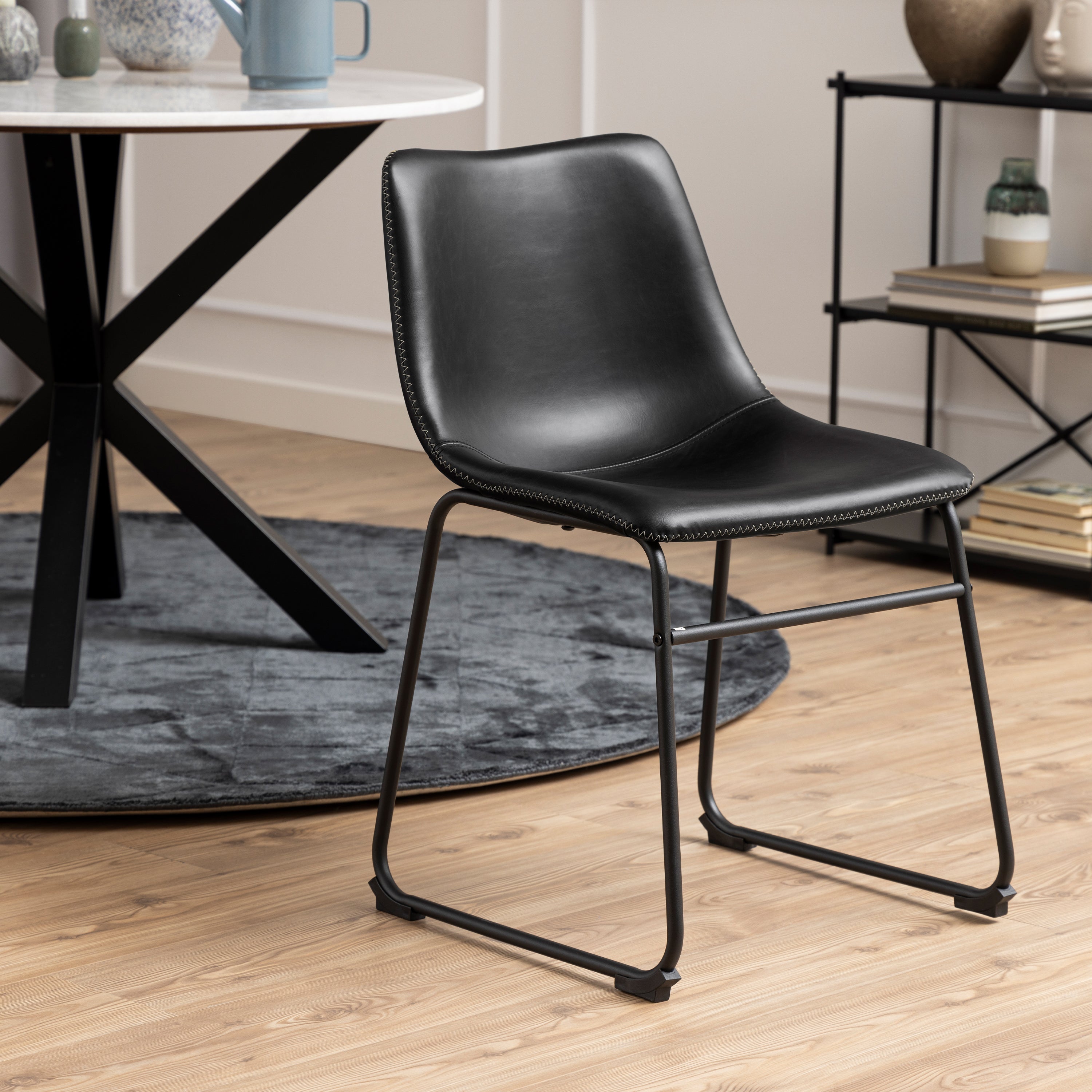 I_Oregon Dining Chair In Black with Cream Stitching, Set of 2. – FTG, view 5