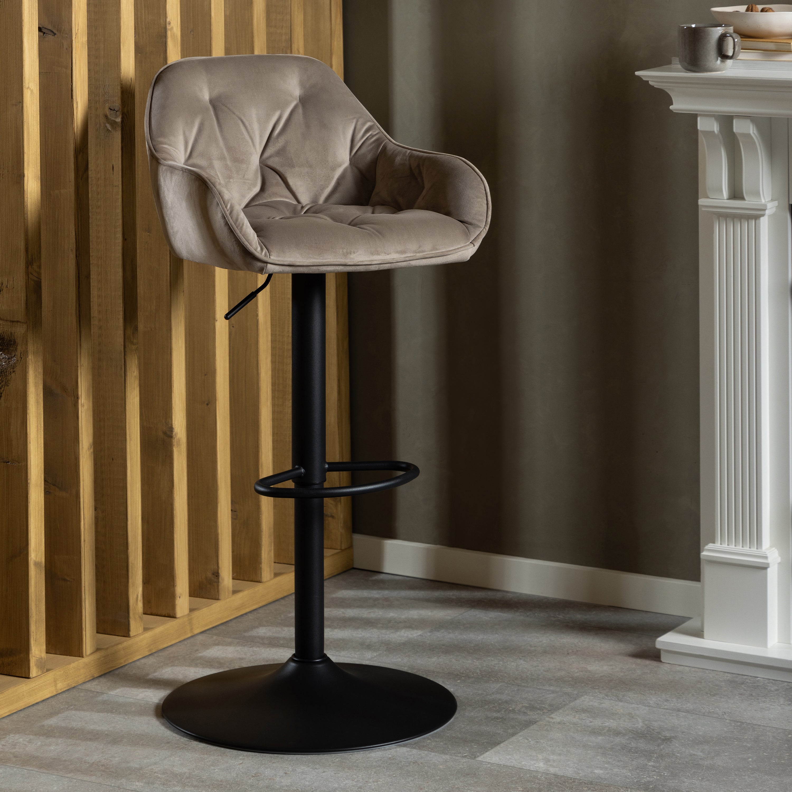 Brooke Swivel Bar Stool with Height Adjustable Function in Beige Set of 2 – FTG, view 4