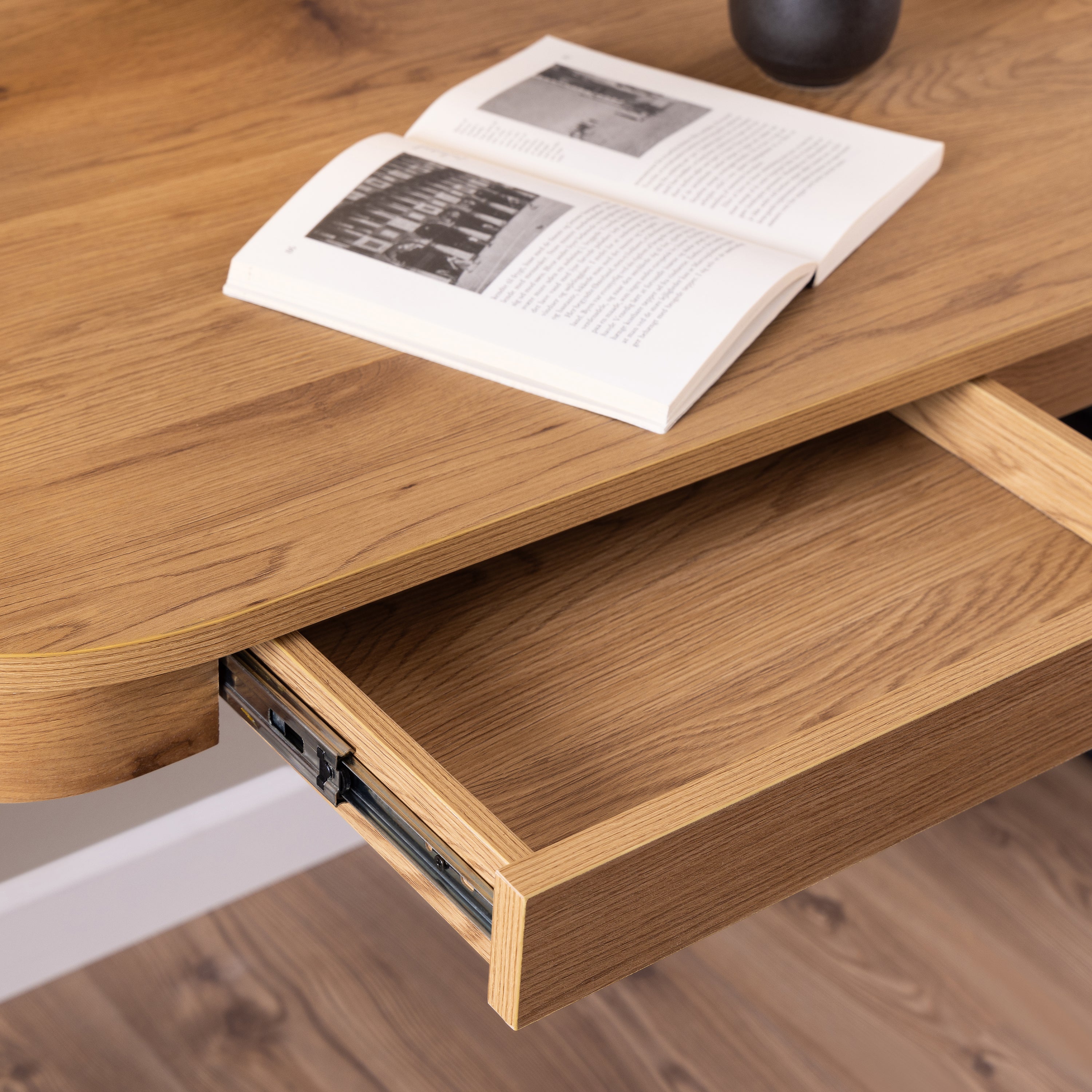Blueton Office Desk with 2 Drawers in Black and Oak – FTG, view 7
