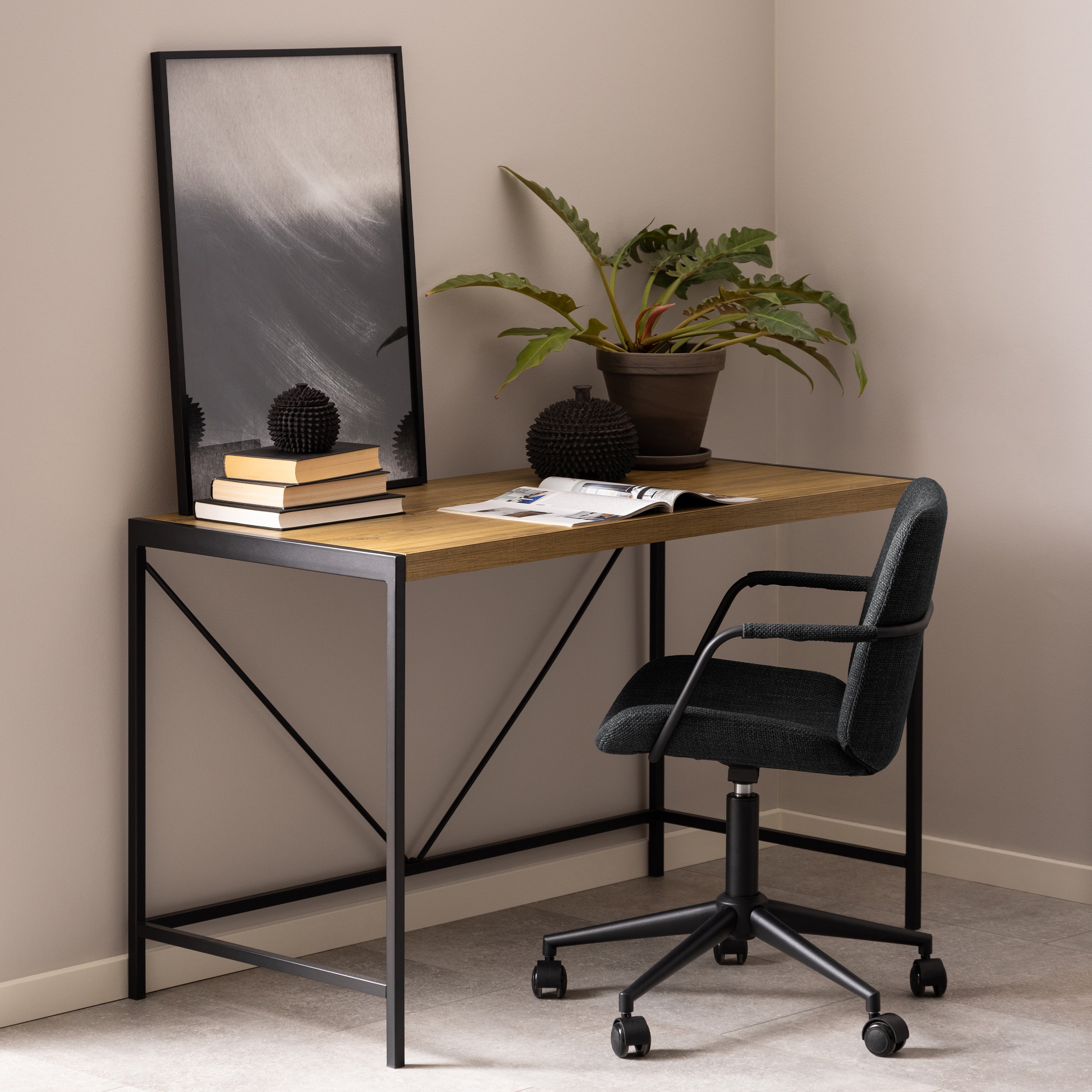 Bahamas Office Desk in Black and Oak – FTG, view 4