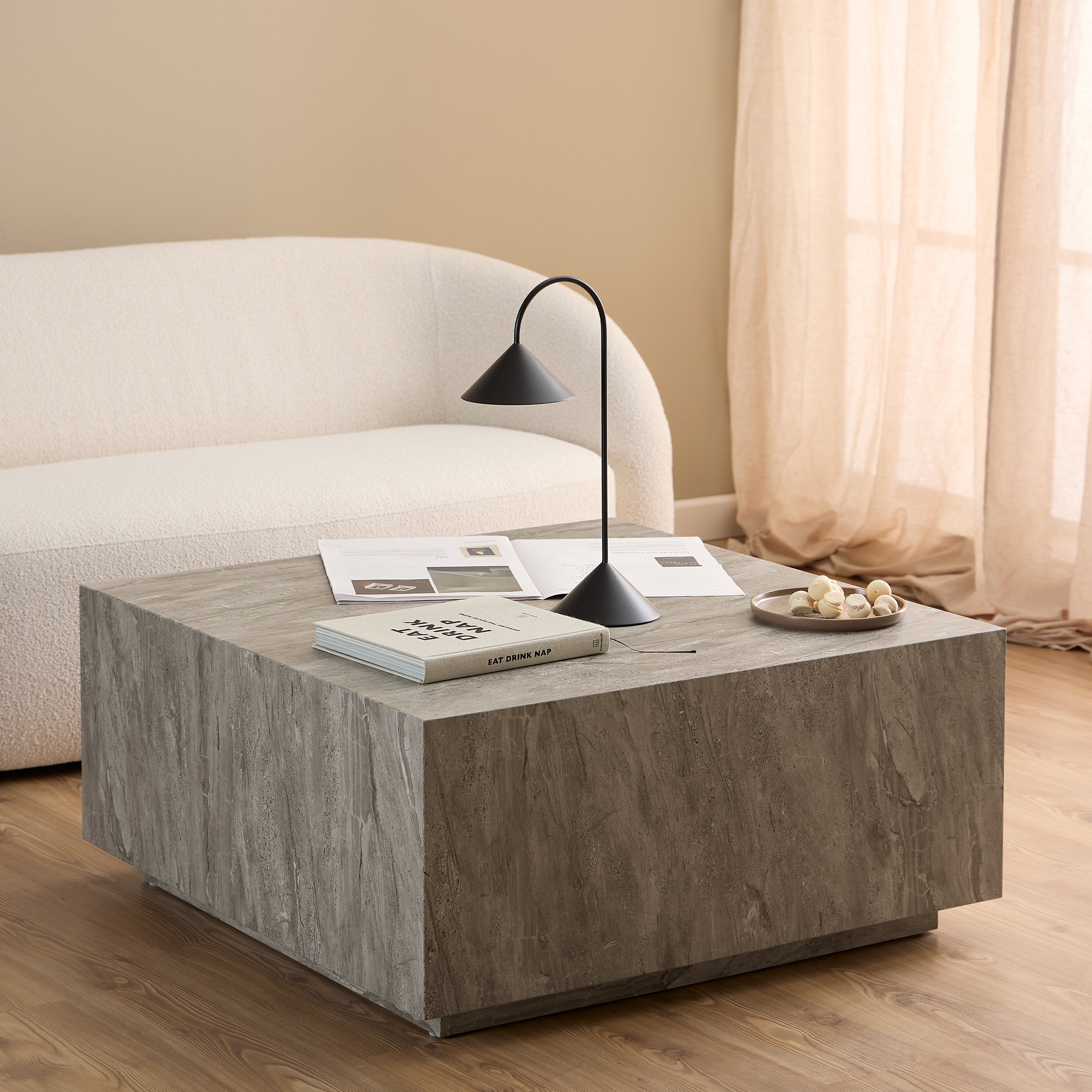 Dice Square Coffee Table in Grey Marble 90x90x42cm – FTG, view 3