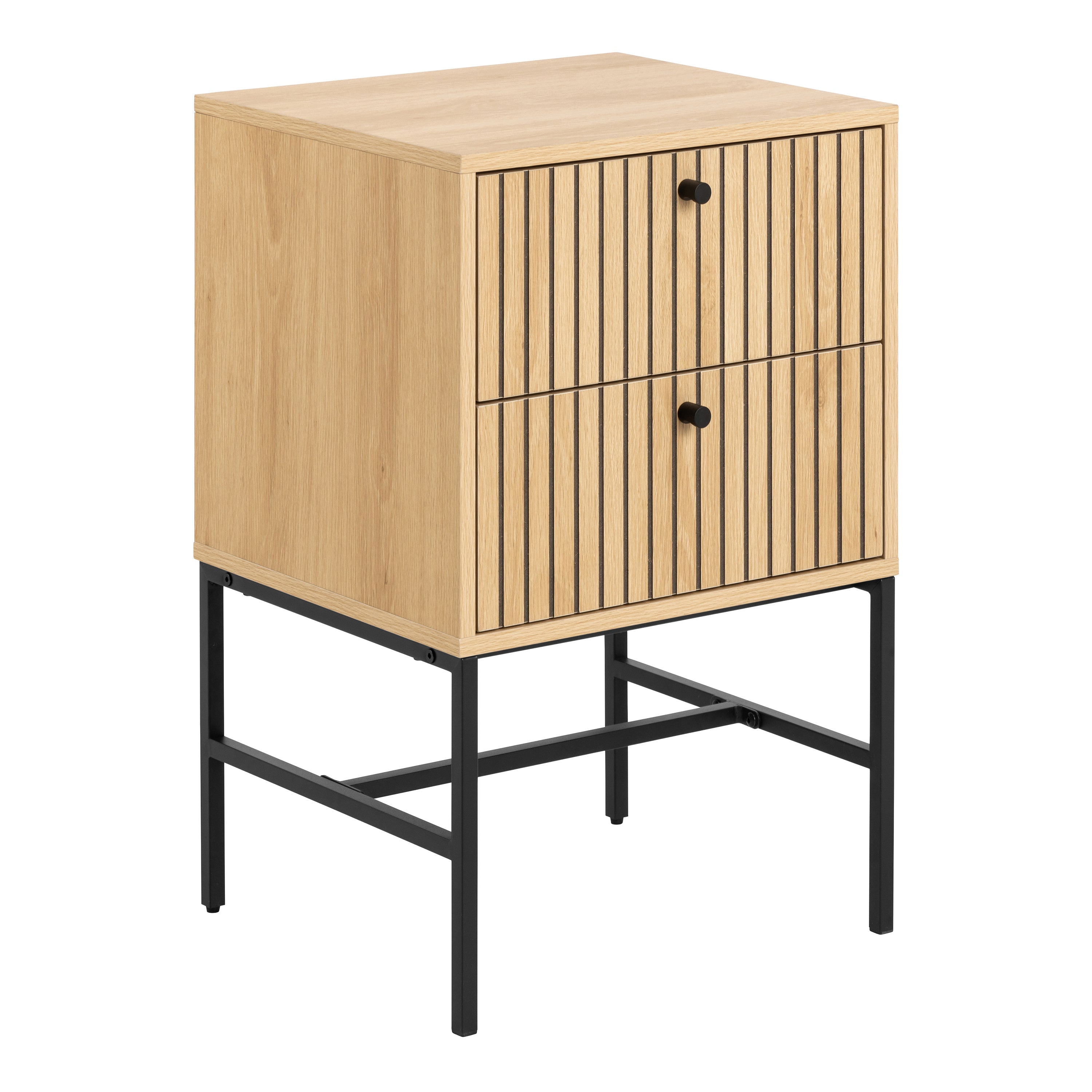 Albany 2 Drawer Bedside Table in Oak/Black Legs – FTG