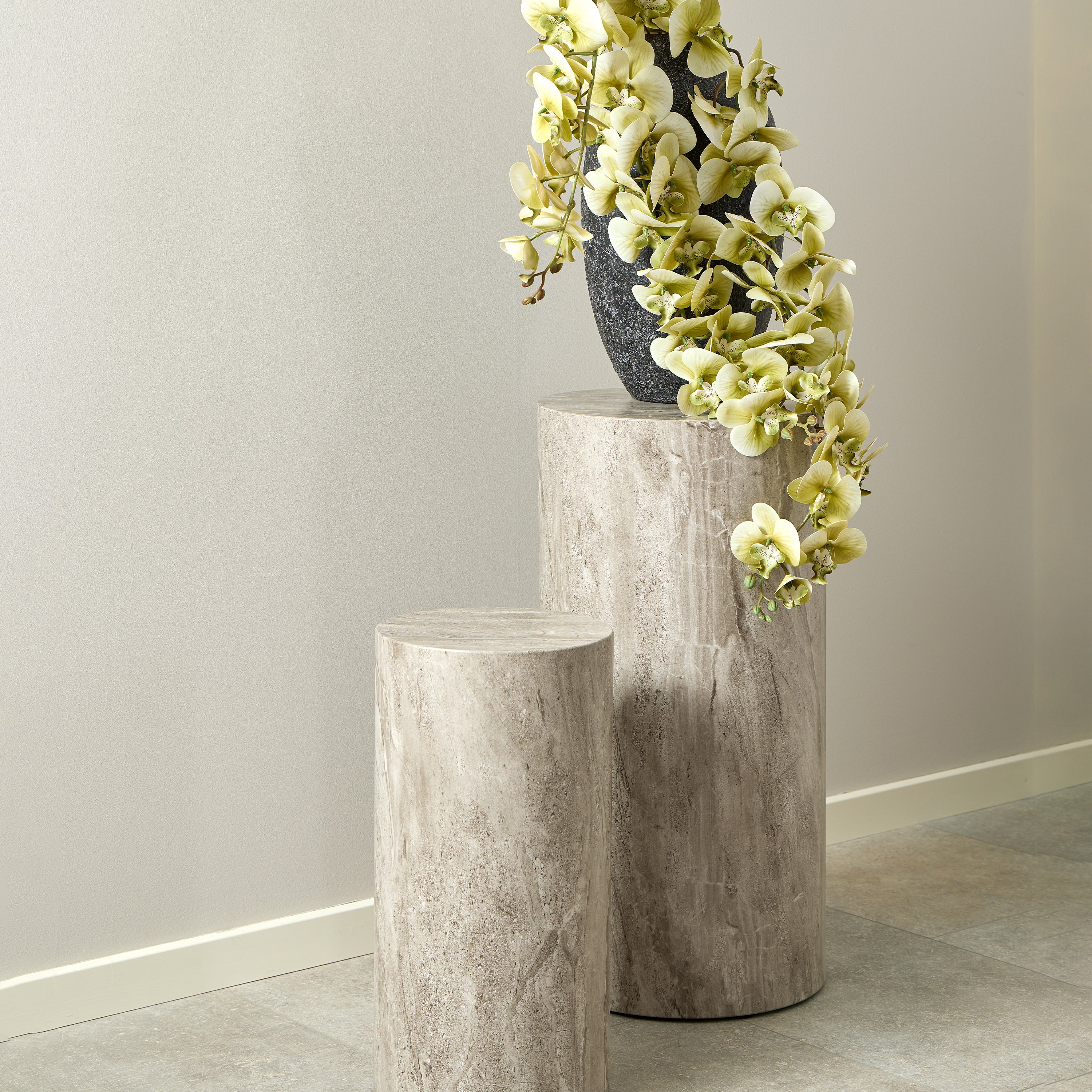 Dice Round Pedestal Set of 2 in Grey Marble and River Rough Paper – FTG, view 4