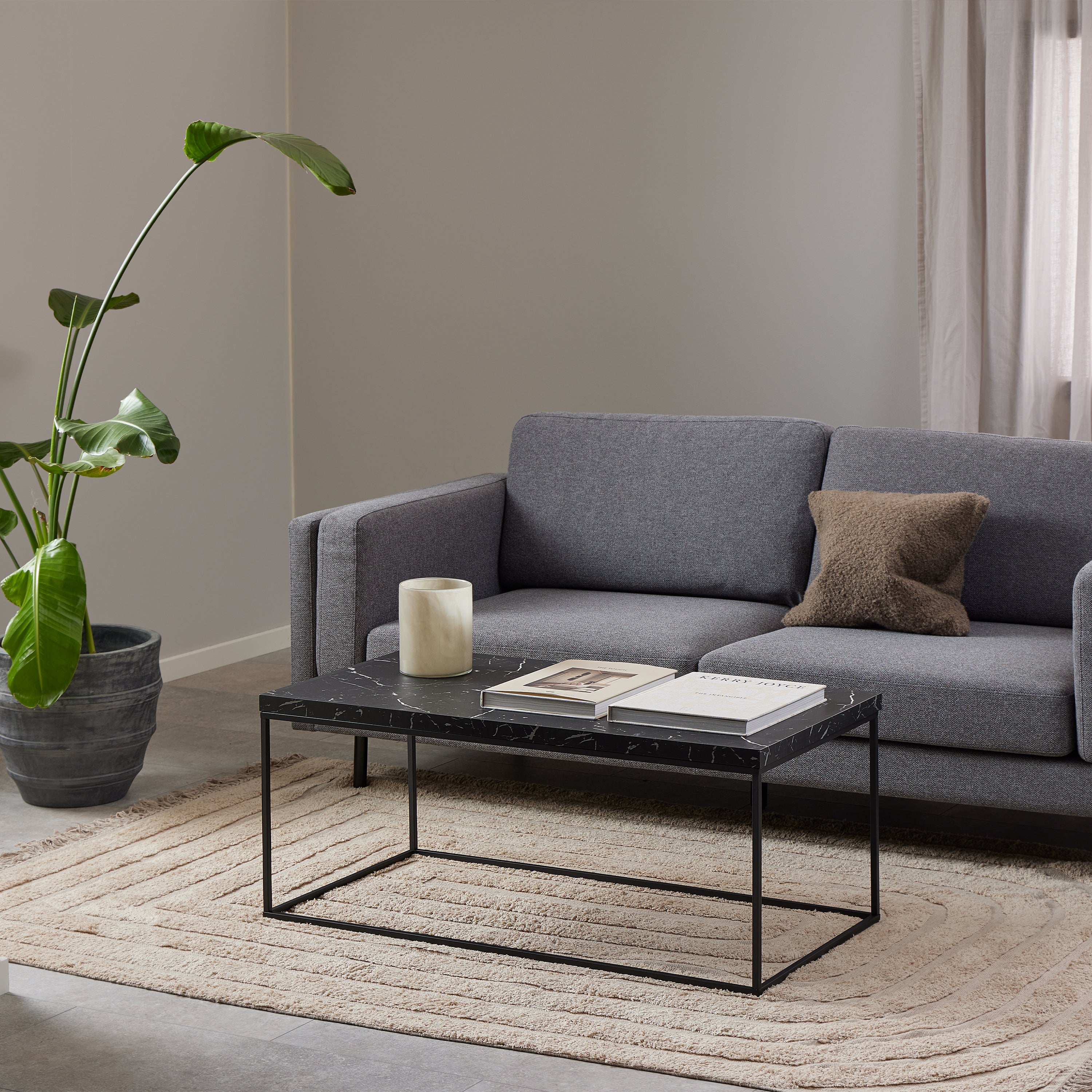 Barossa Coffee Table with Black Marble Marquina Top & Black Steel Base 110x55x45cm – FTG, view 7
