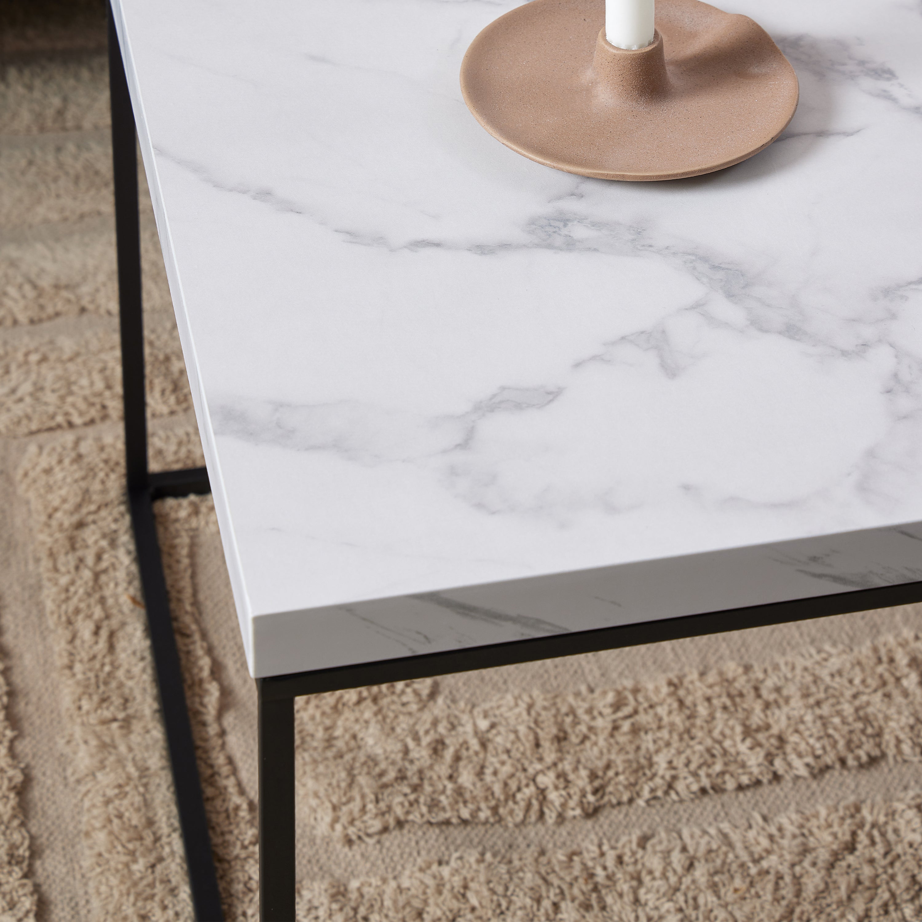 Barossa Coffee Table with White Marble Carrara Top & Black Steel Base 110x55x45cm – FTG, view 4