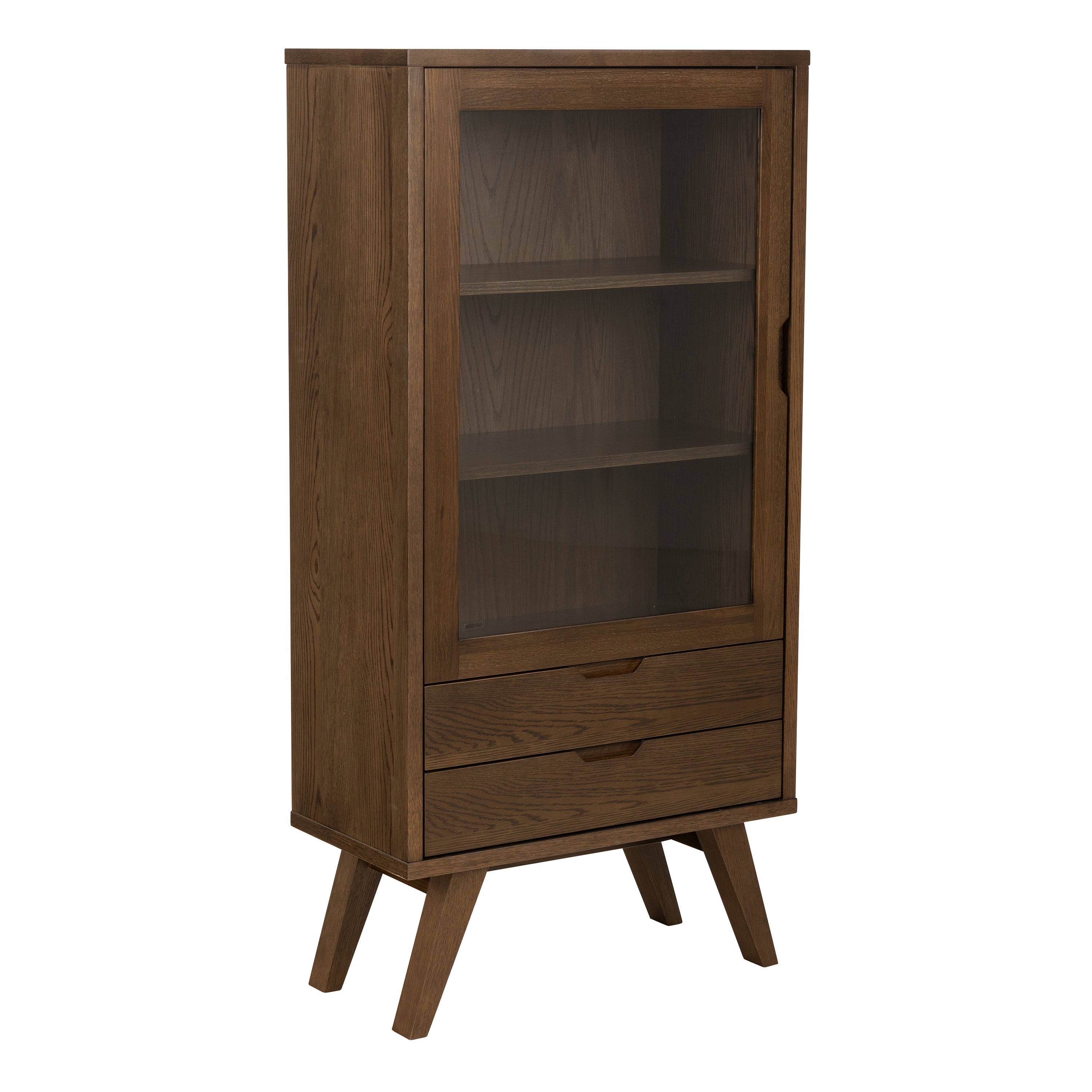 A-Line Display Cabinet with 2 Drawers and 2 Shelves in Smoked Oak – FTG