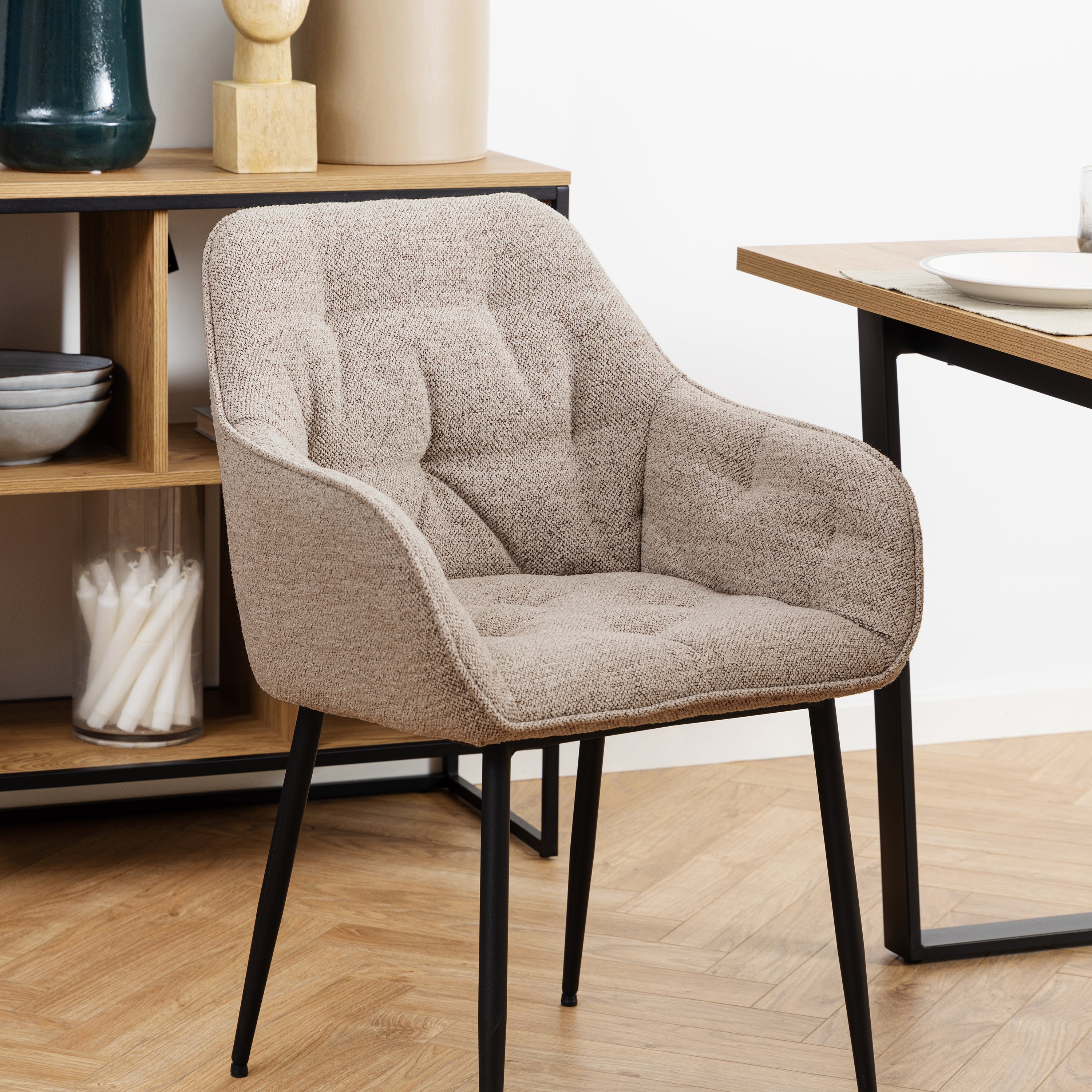 Brooke Dining Chair with Armrest in Monza Beige Set of 2 – FTG, view 5