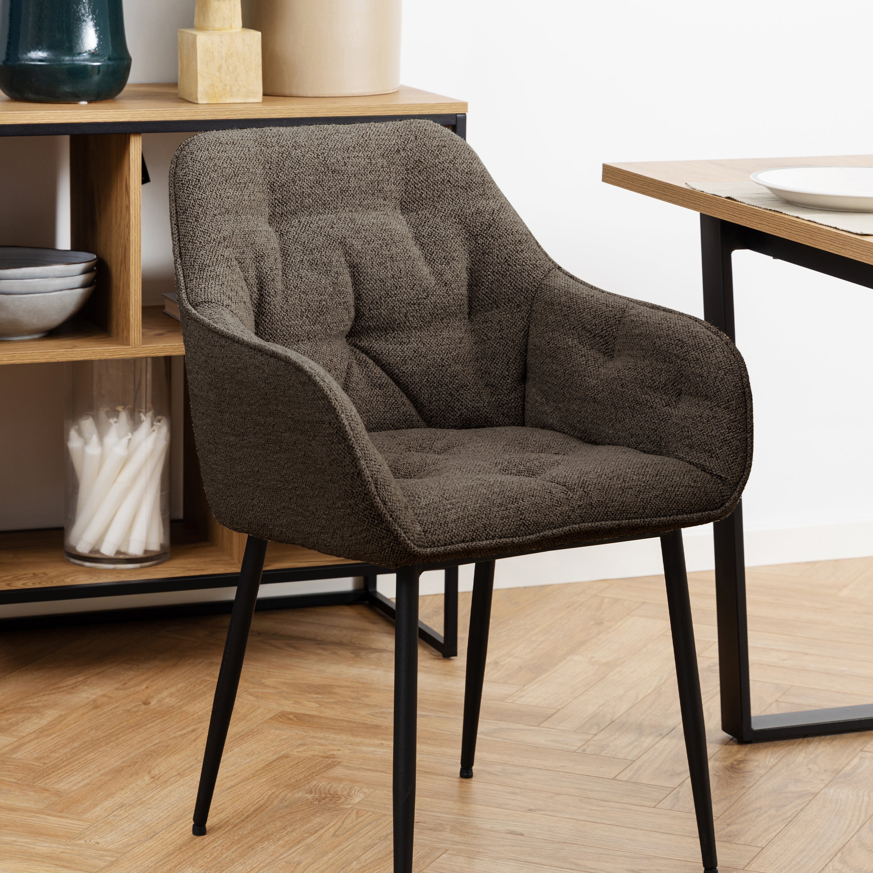 Brooke Dining Chair with Armrest in Taupe Set of 2 – FTG, view 5