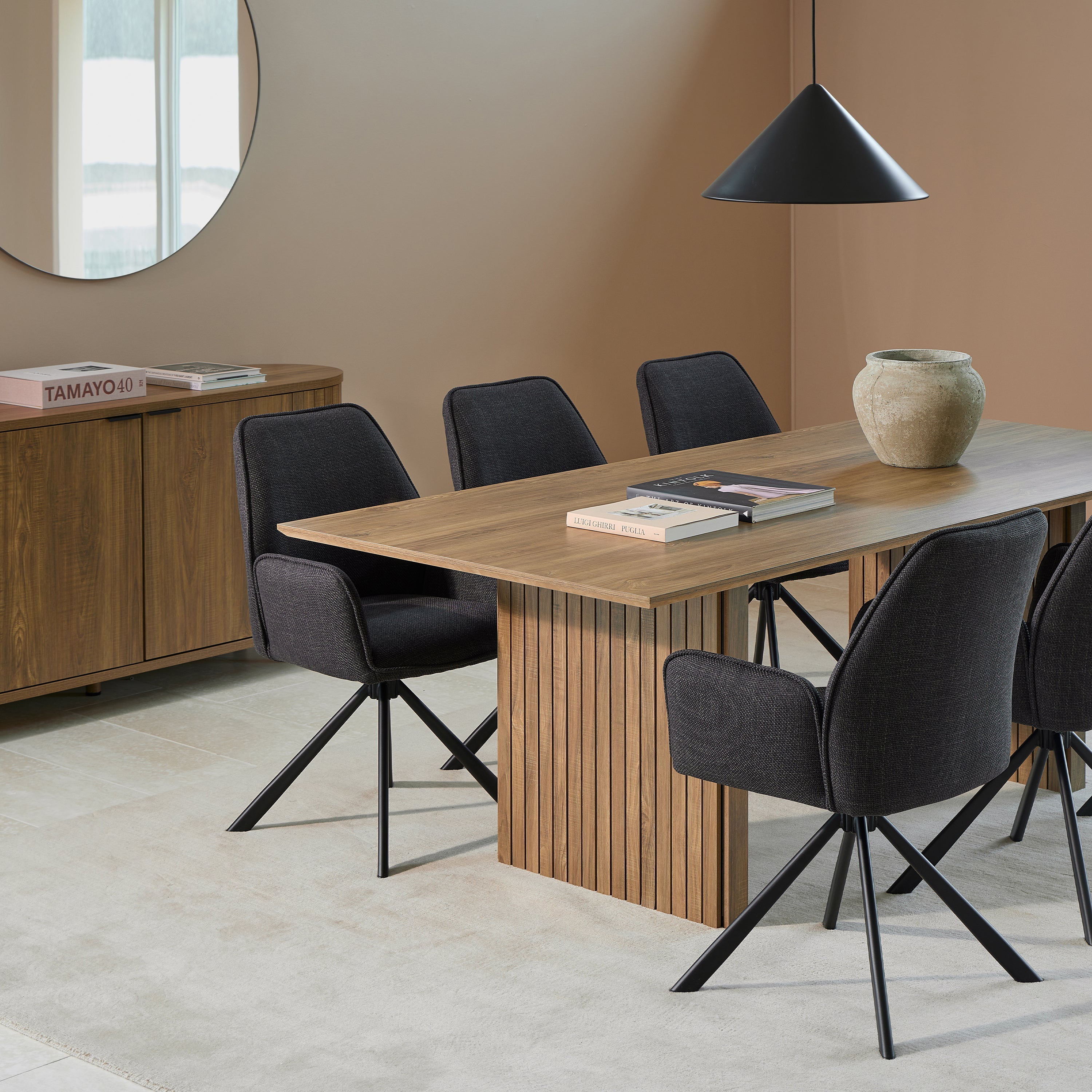 Glenda Dining Chair with Armrest and Swivel Function in Grey – FTG, view 4