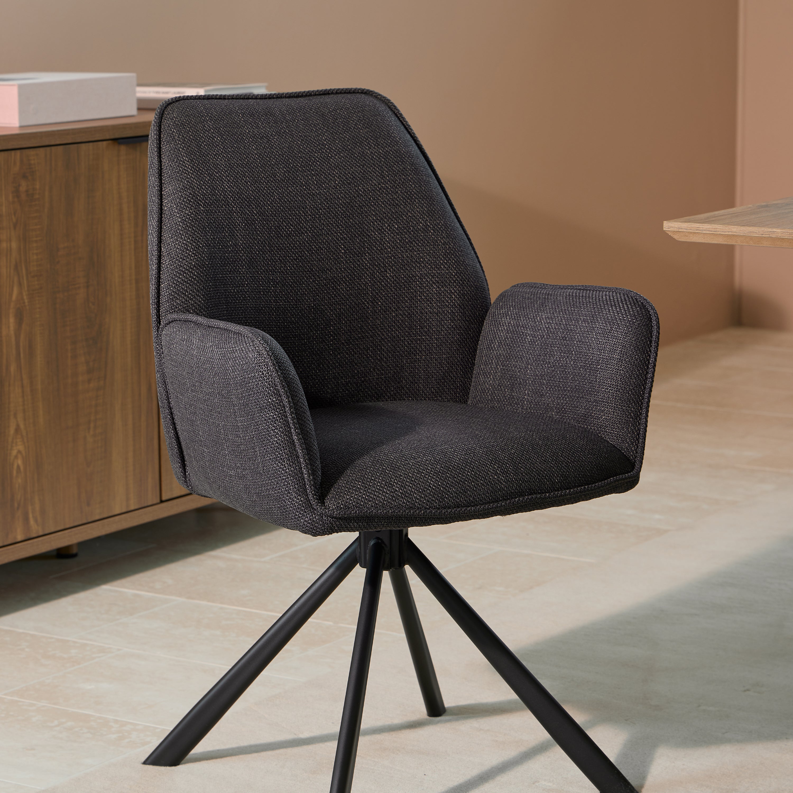 Glenda Dining Chair with Armrest and Swivel Function in Grey – FTG, view 5