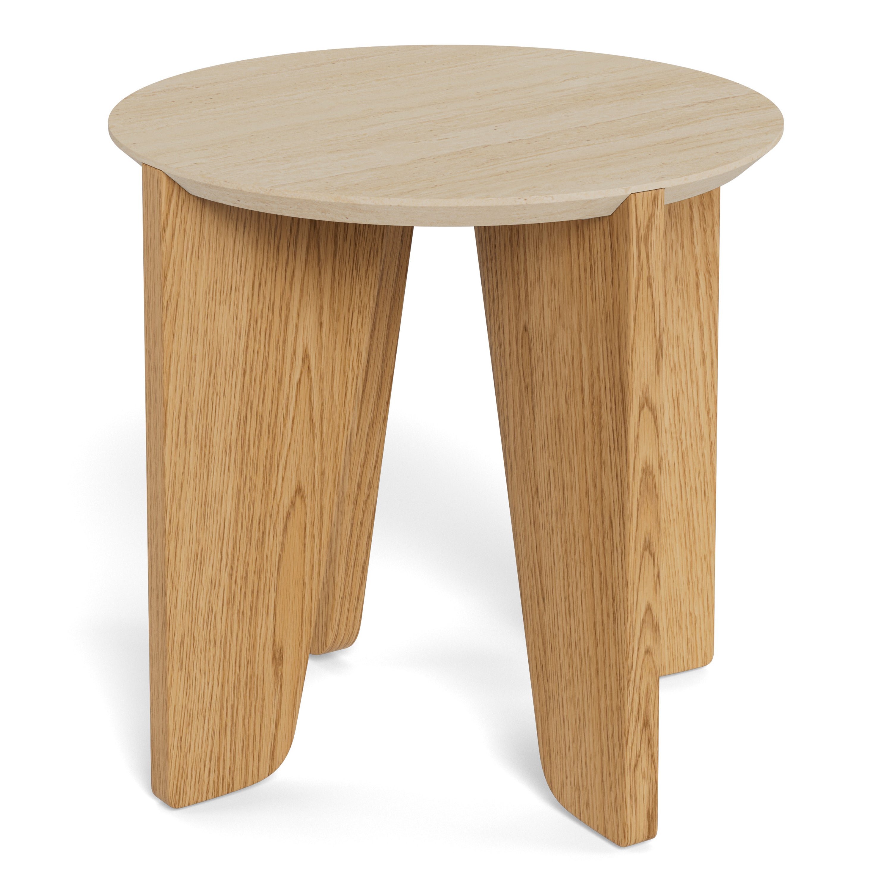 Dockland Round Side Table in Travertine & Wild Oak