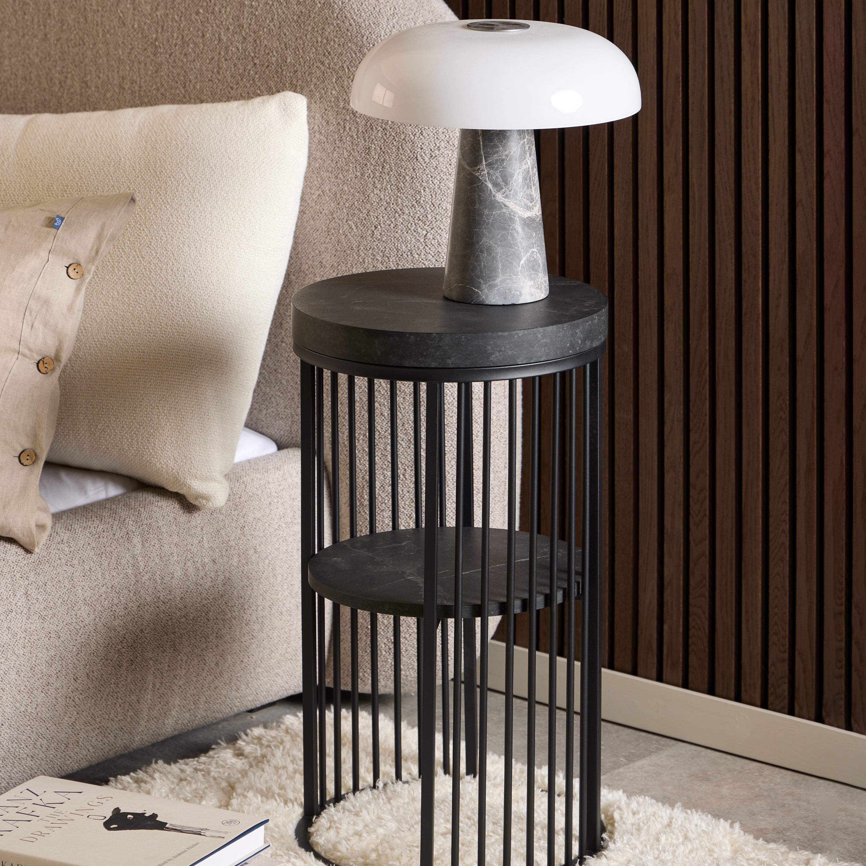 Strington Round Bedside Table 1 Shelf in Matt Black – FTG, view 3