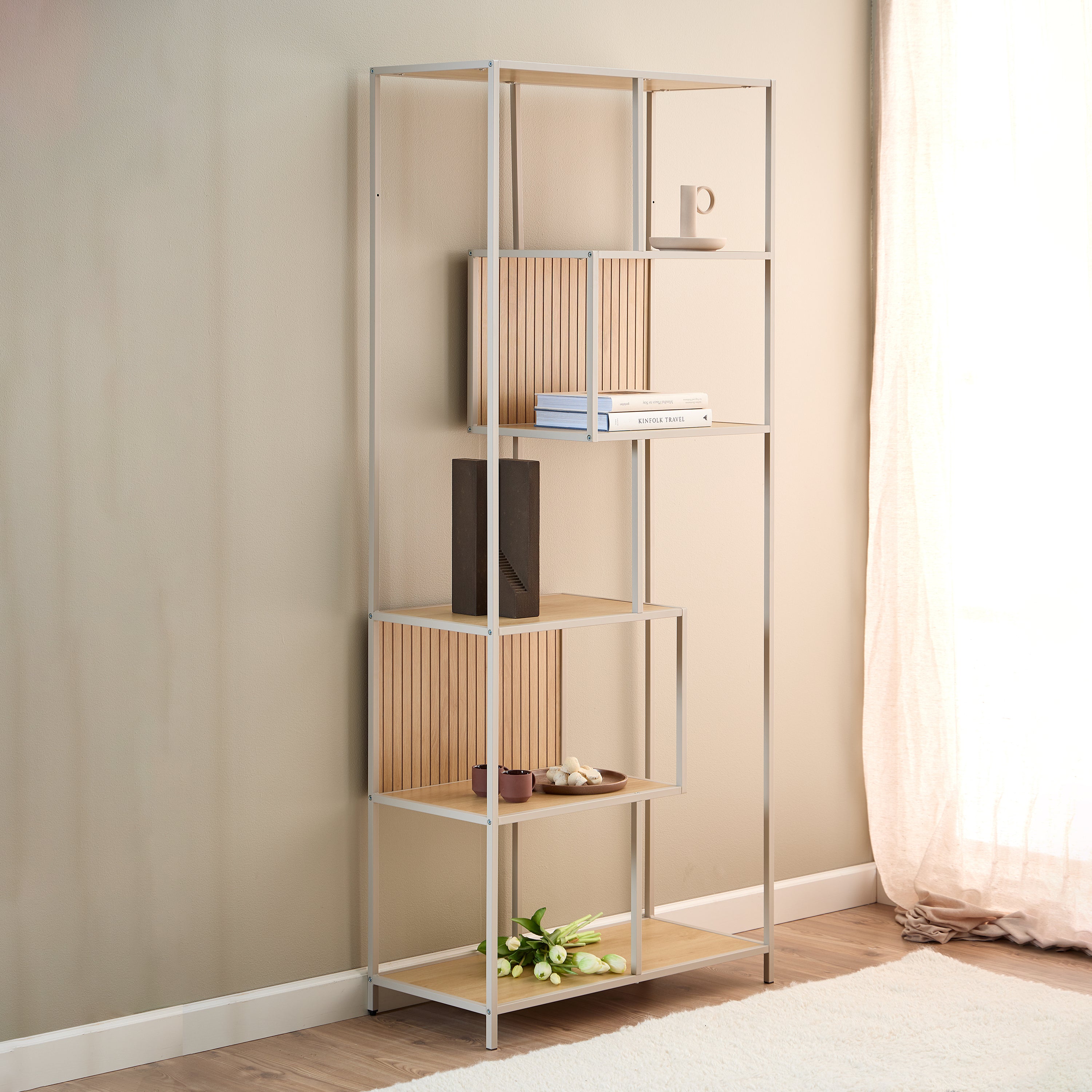 Seaford Bookcase With 5 Shelves in Oak & Grey