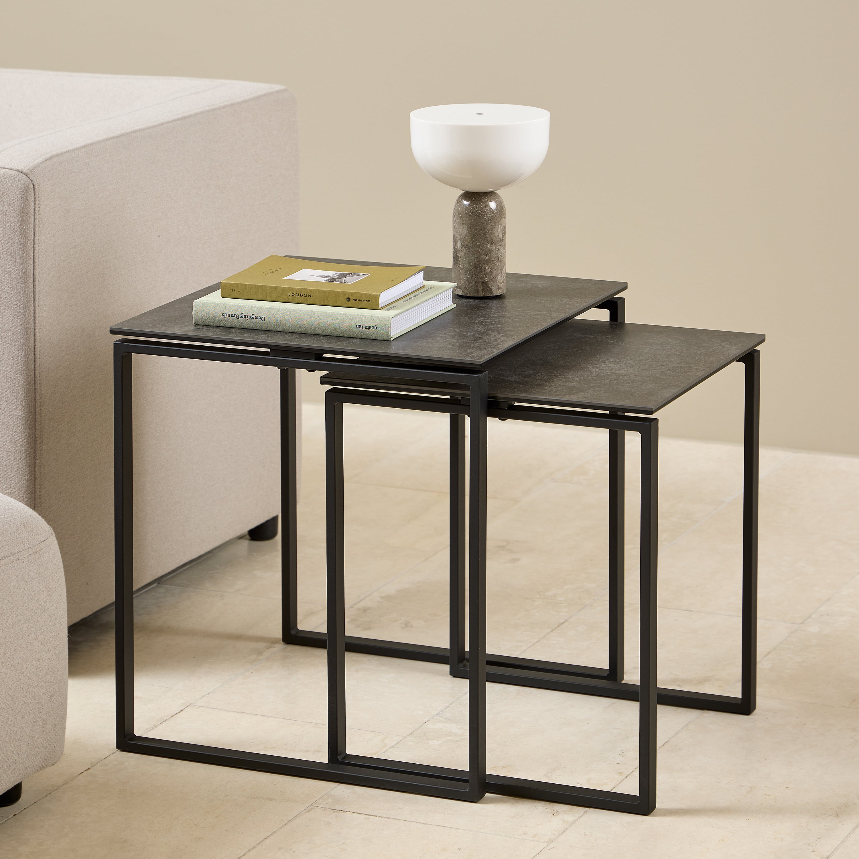 Katrine Square Coffee Table Set in Ceramic Black – FTG, view 4