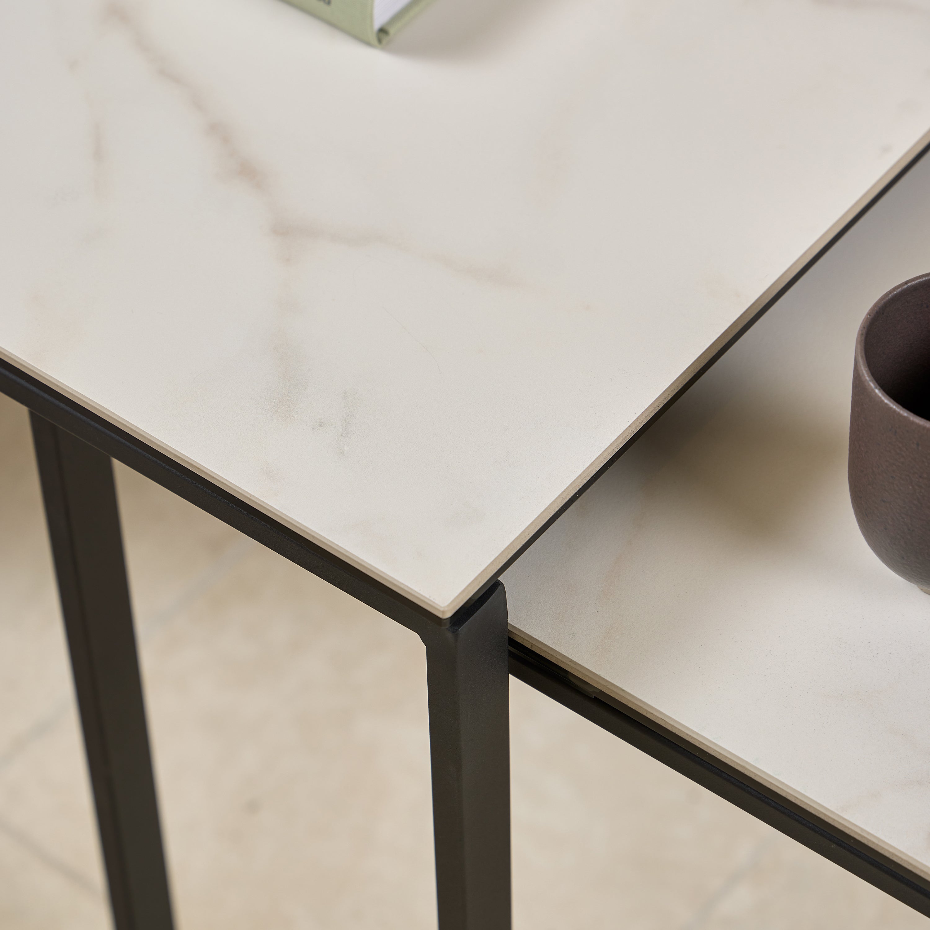 Katrine Square Coffee Table Set in Ceramic White – FTG, view 5