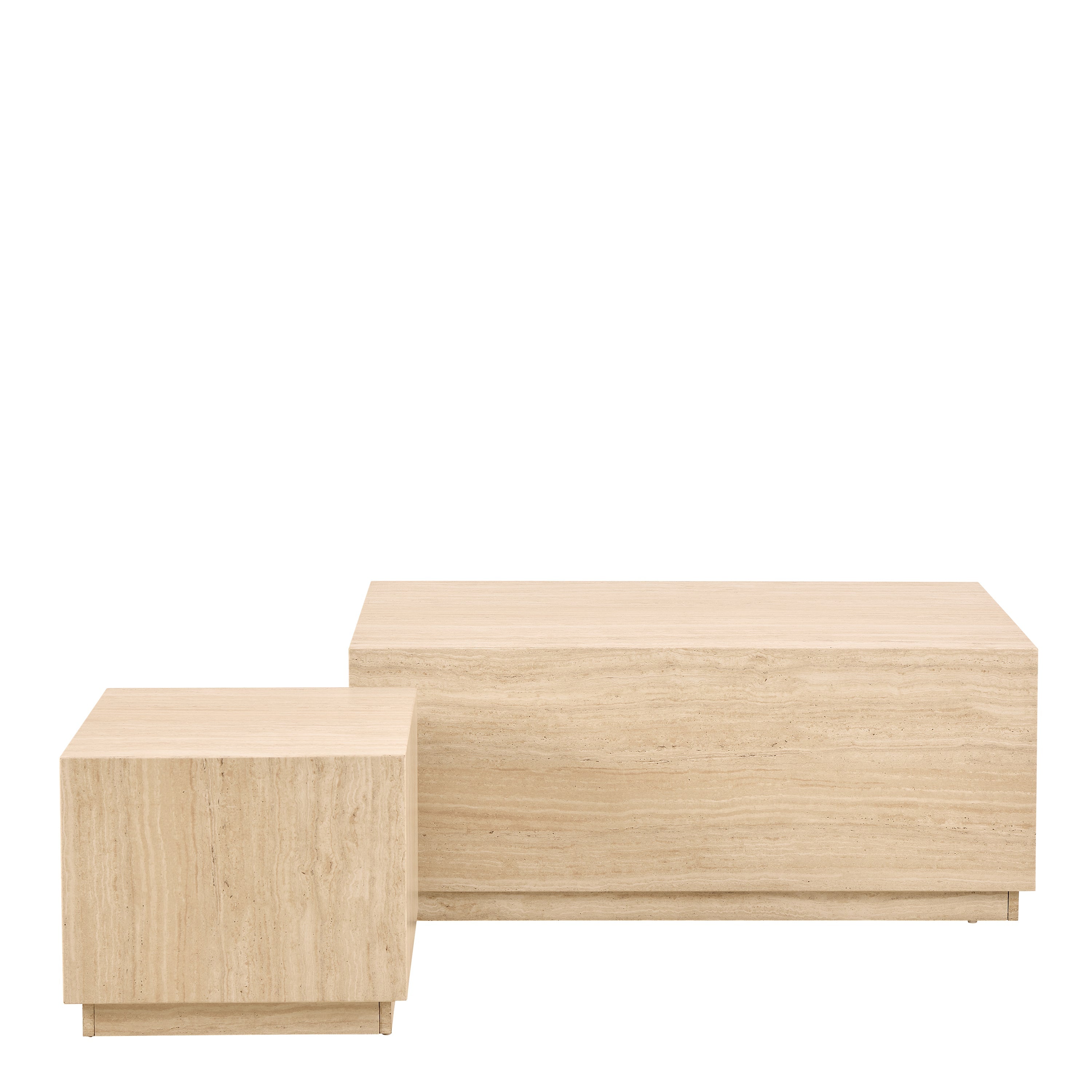 Dice Square and Rectangular Coffee Table Set of 2 in Travertine Rough Paper Effect – FTG, view 2