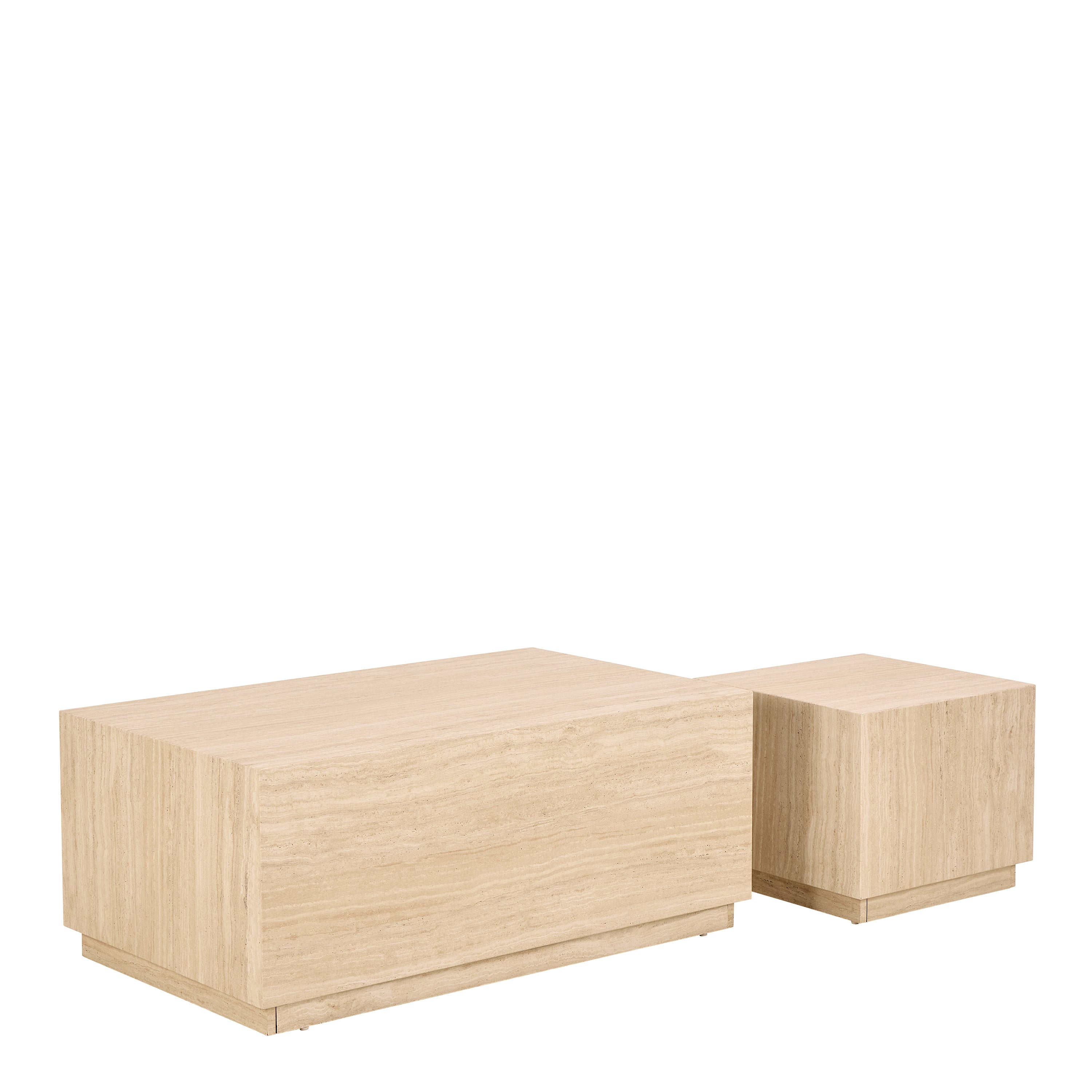 Dice Square and Rectangular Coffee Table Set of 2 in Travertine Rough Paper Effect – FTG, view 3