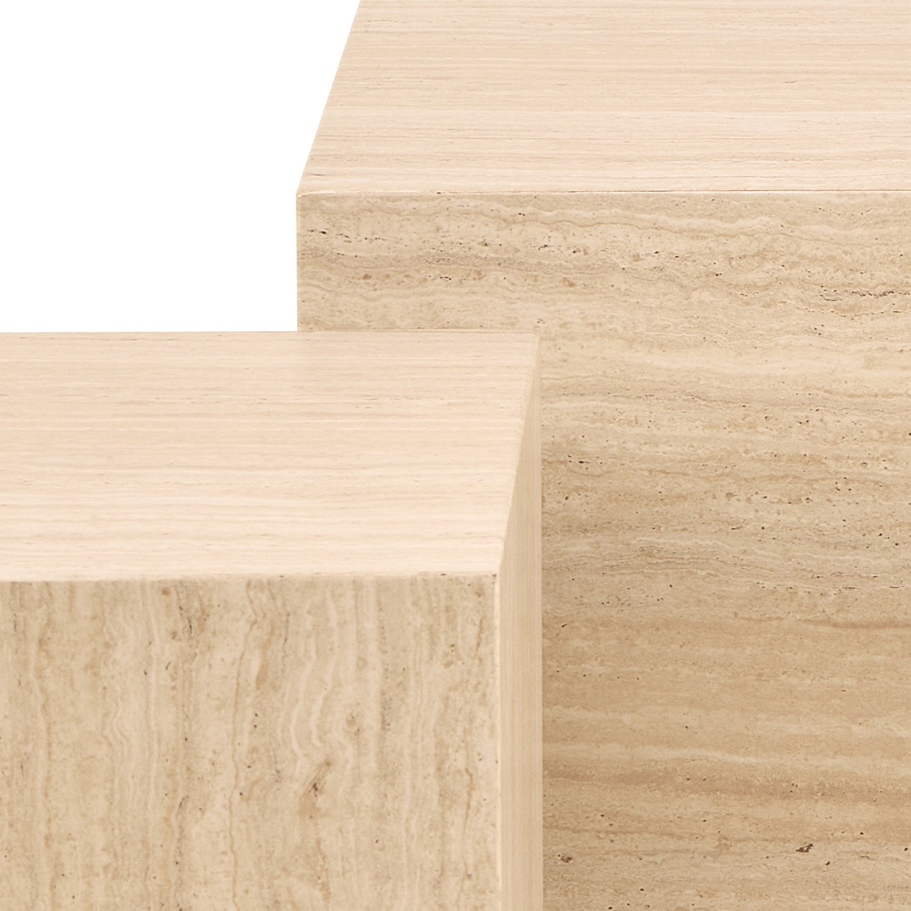 Dice Square and Rectangular Coffee Table Set of 2 in Travertine Rough Paper Effect – FTG, view 6