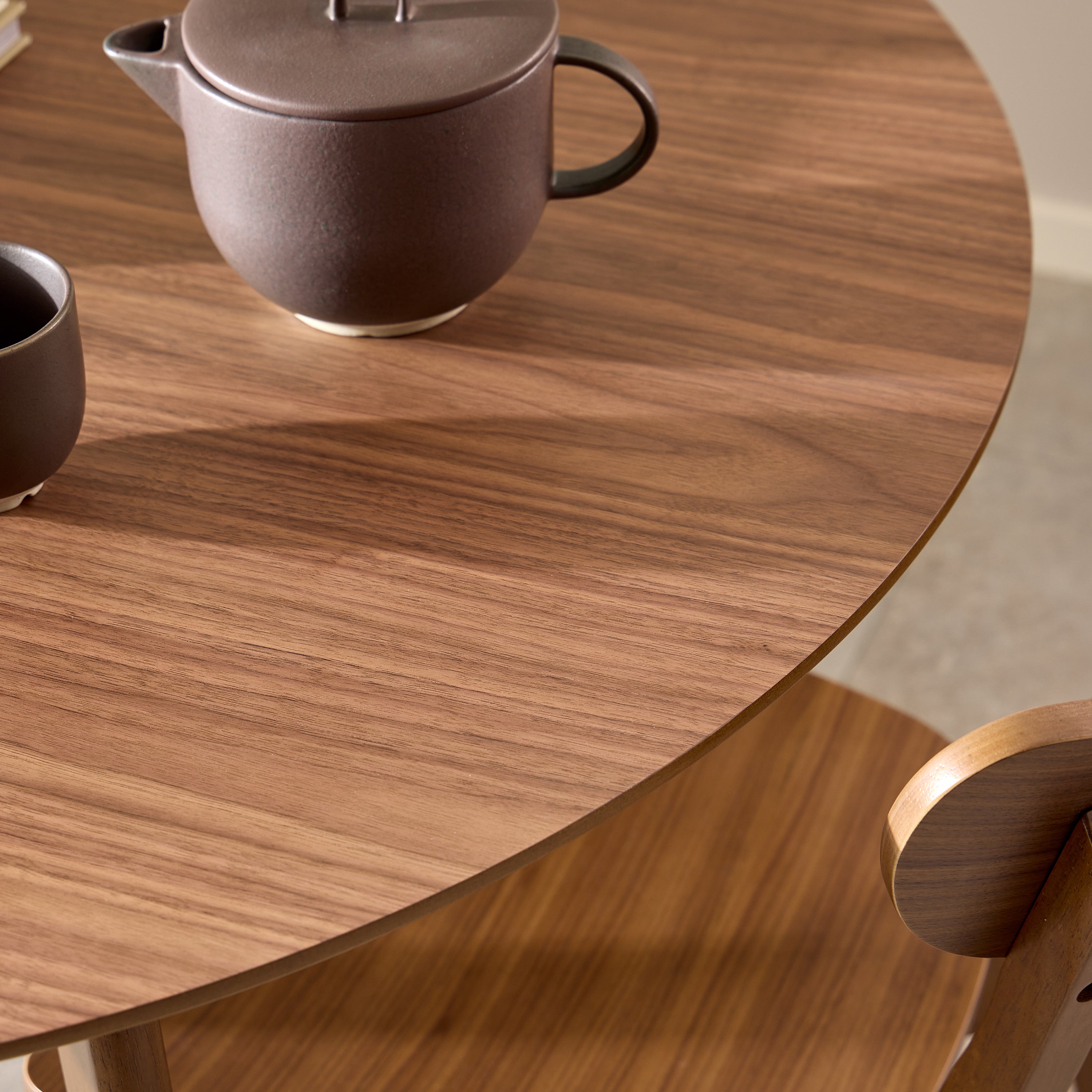 Roxby Round Dining Table in Walnut 105x76cm Included 4 Roxby Dining Chairs in Walnut – FTG, view 4