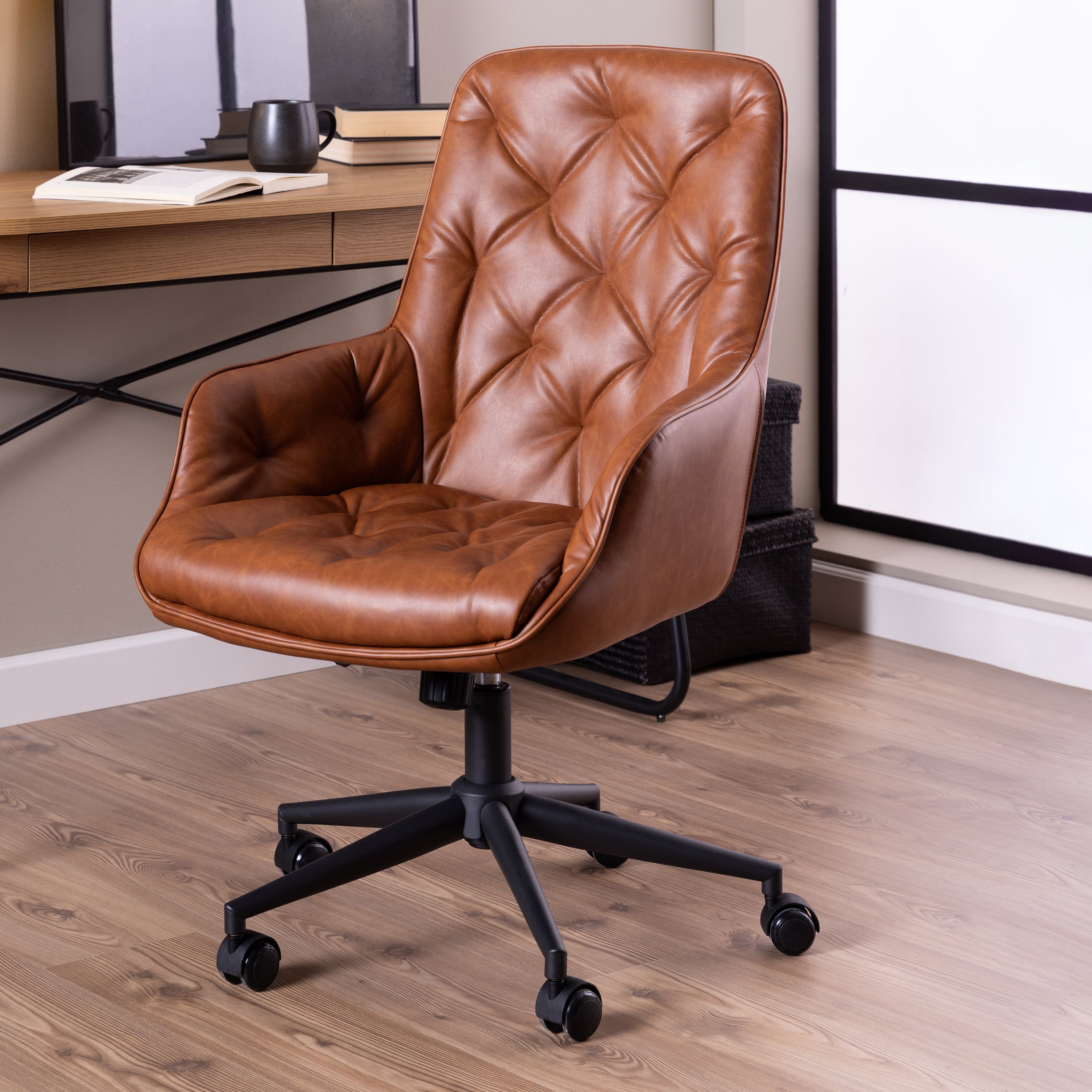 Erik Gas Lift Desk Chair in Brandy PU – FTG, view 5