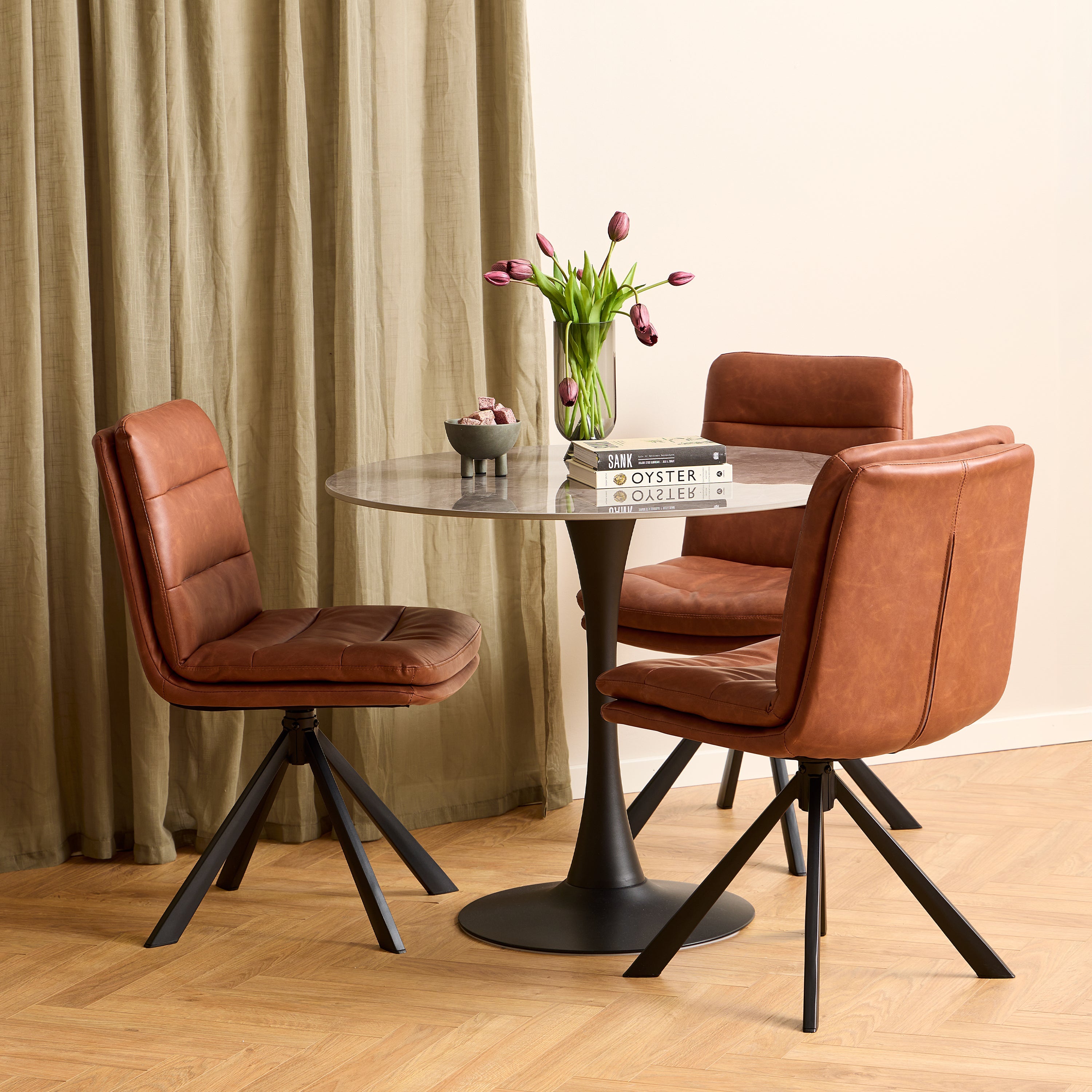 Dean Brandy PU Swivel Dining Chair Set of 2 – FTG, view 4