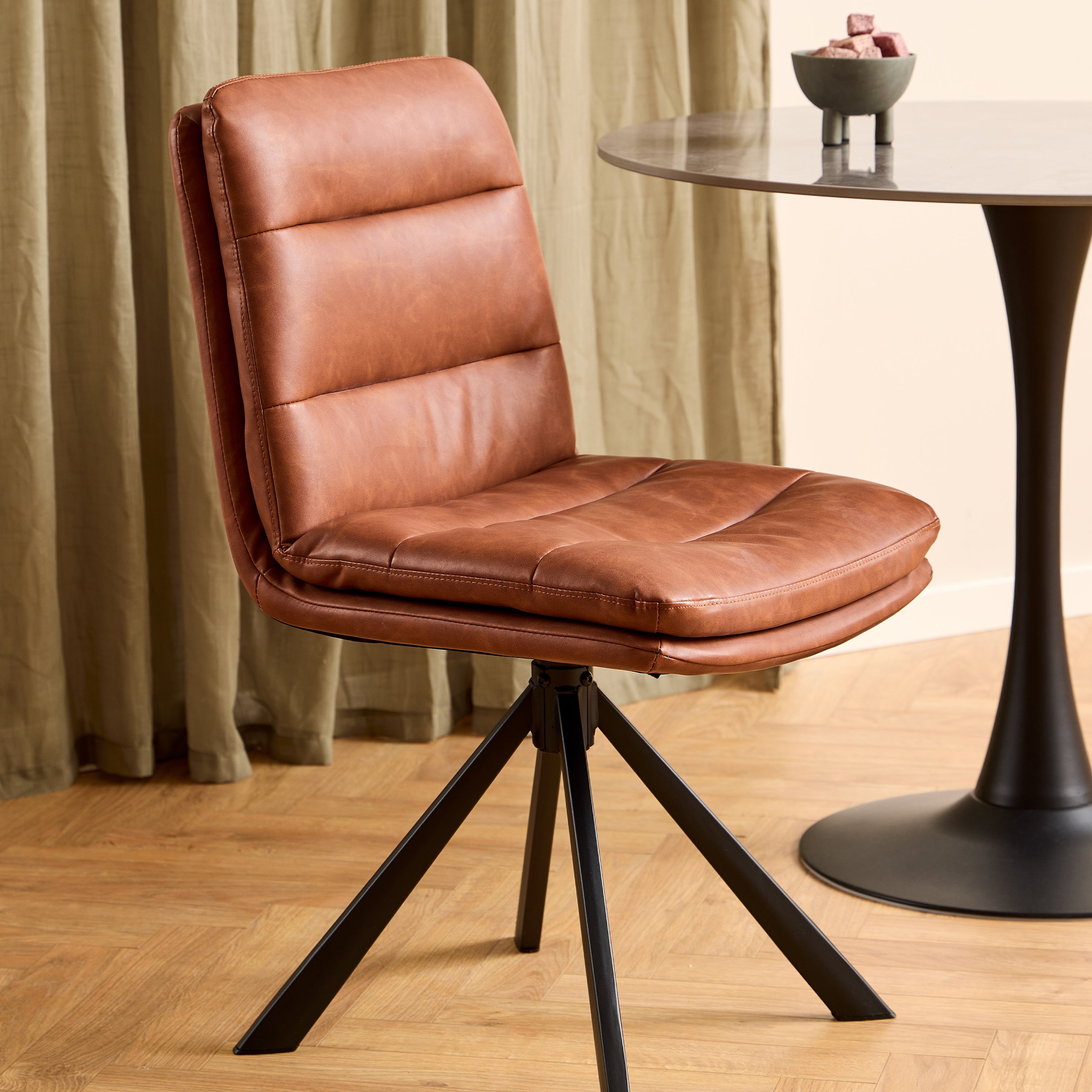 Dean Brandy PU Swivel Dining Chair Set of 2 – FTG, view 5