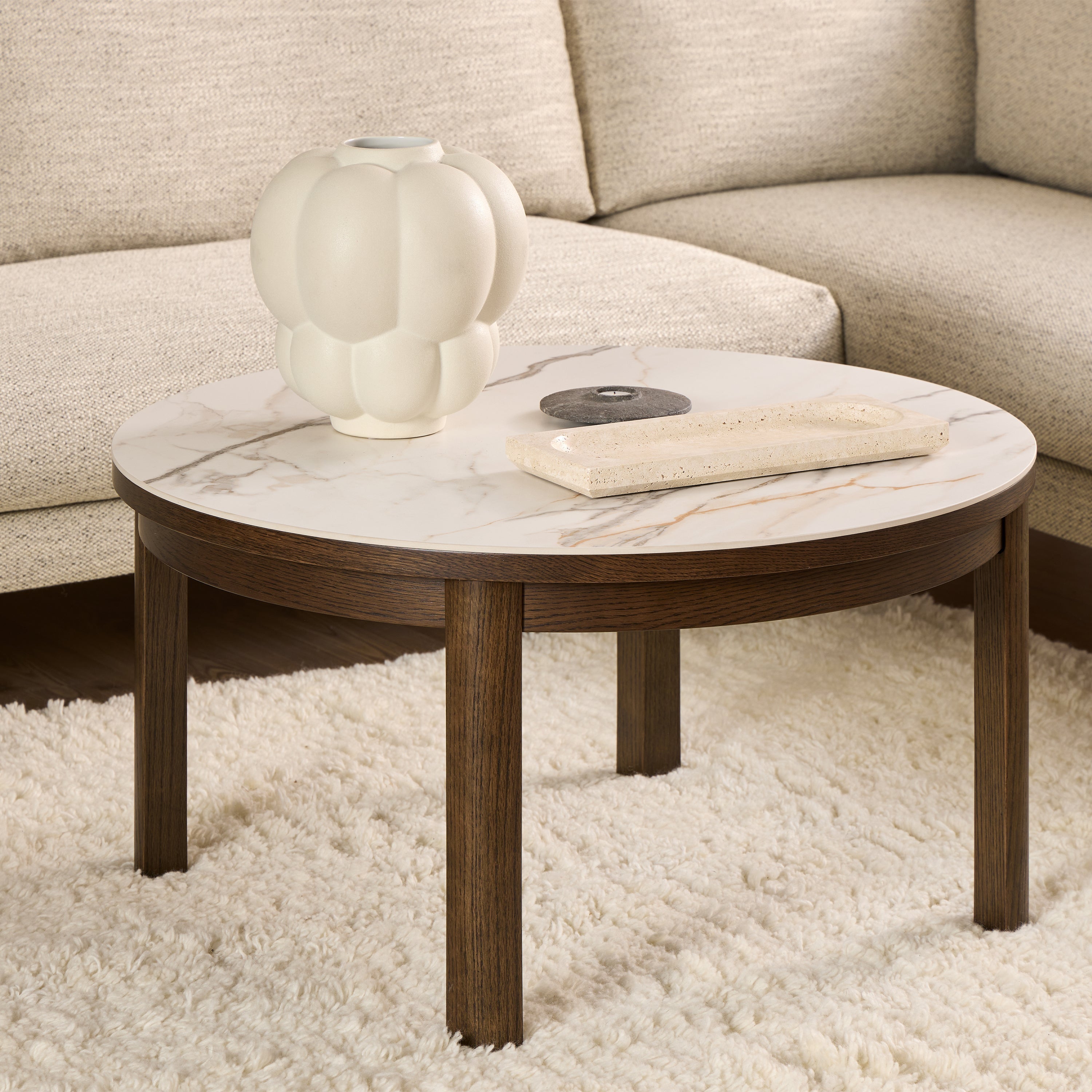 Southampton Round Coffee Table in Cream Ceramic 90x45cm – FTG, view 3