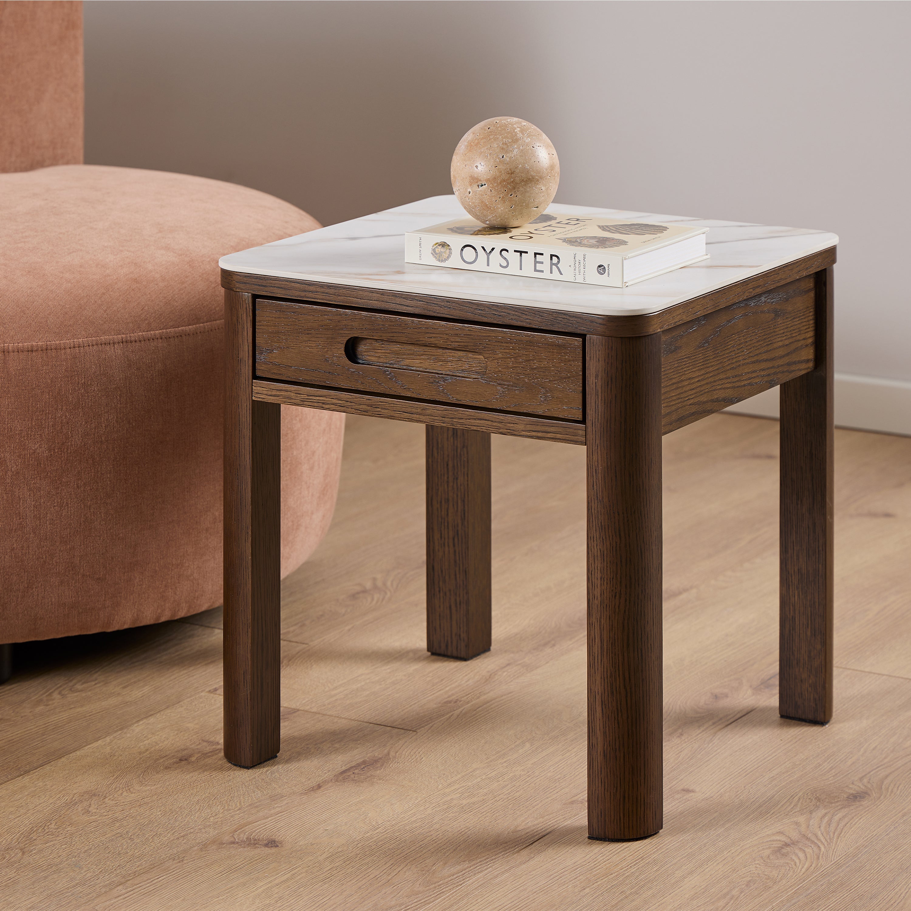 Southampton Square Side Table 1 Drawer in Cream Ceramic – FTG, view 5