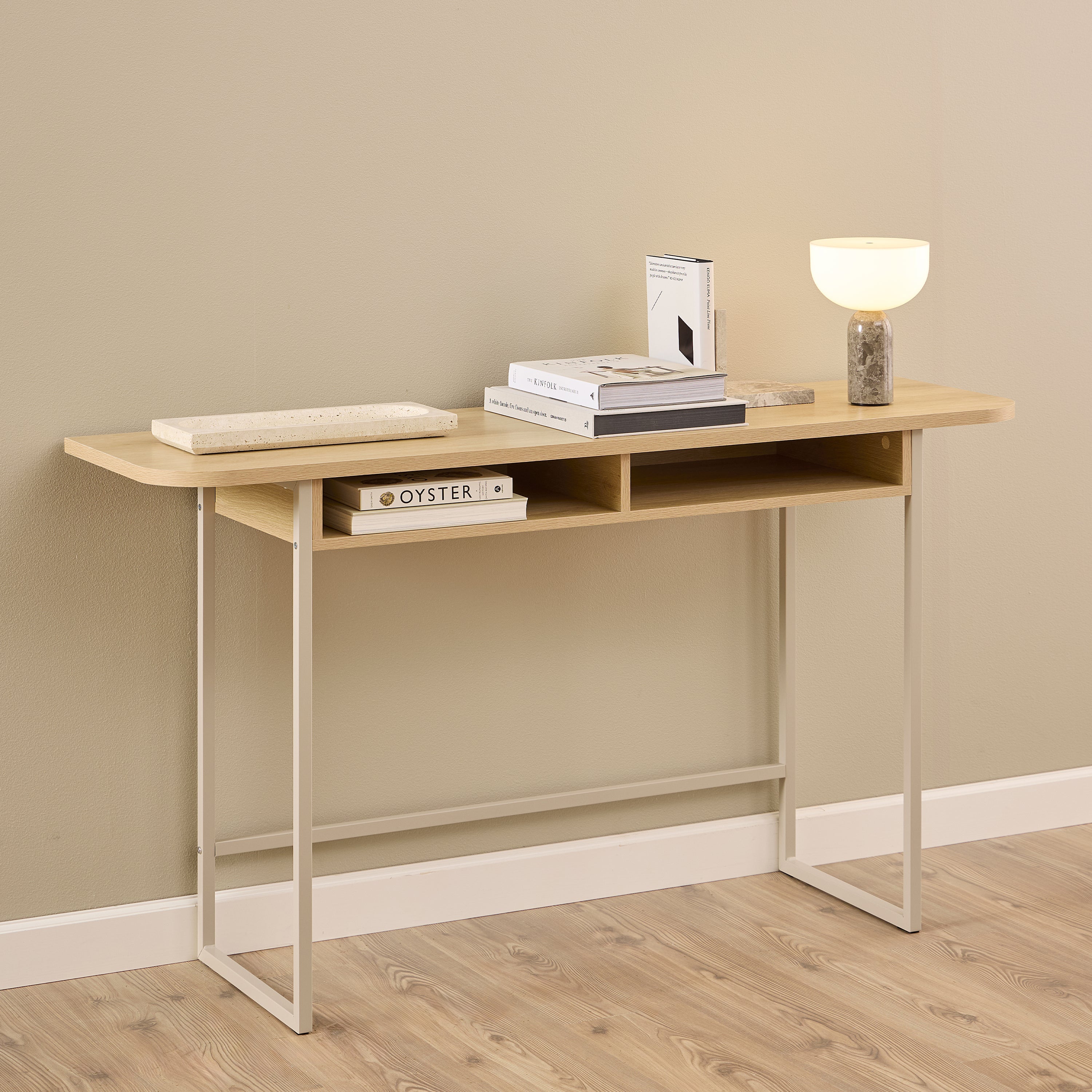 Darlington Console Table With 2 Open Shelves and Oak Top – FTG, view 5