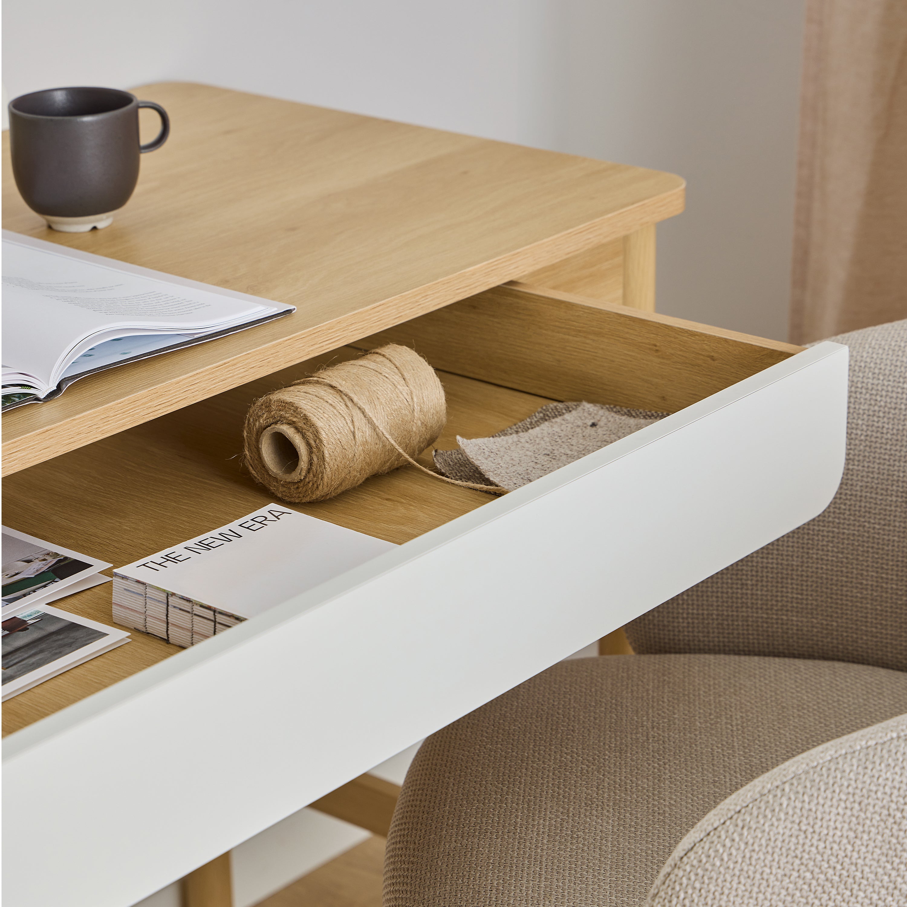 Alpena Office Desk in Oak & Beige