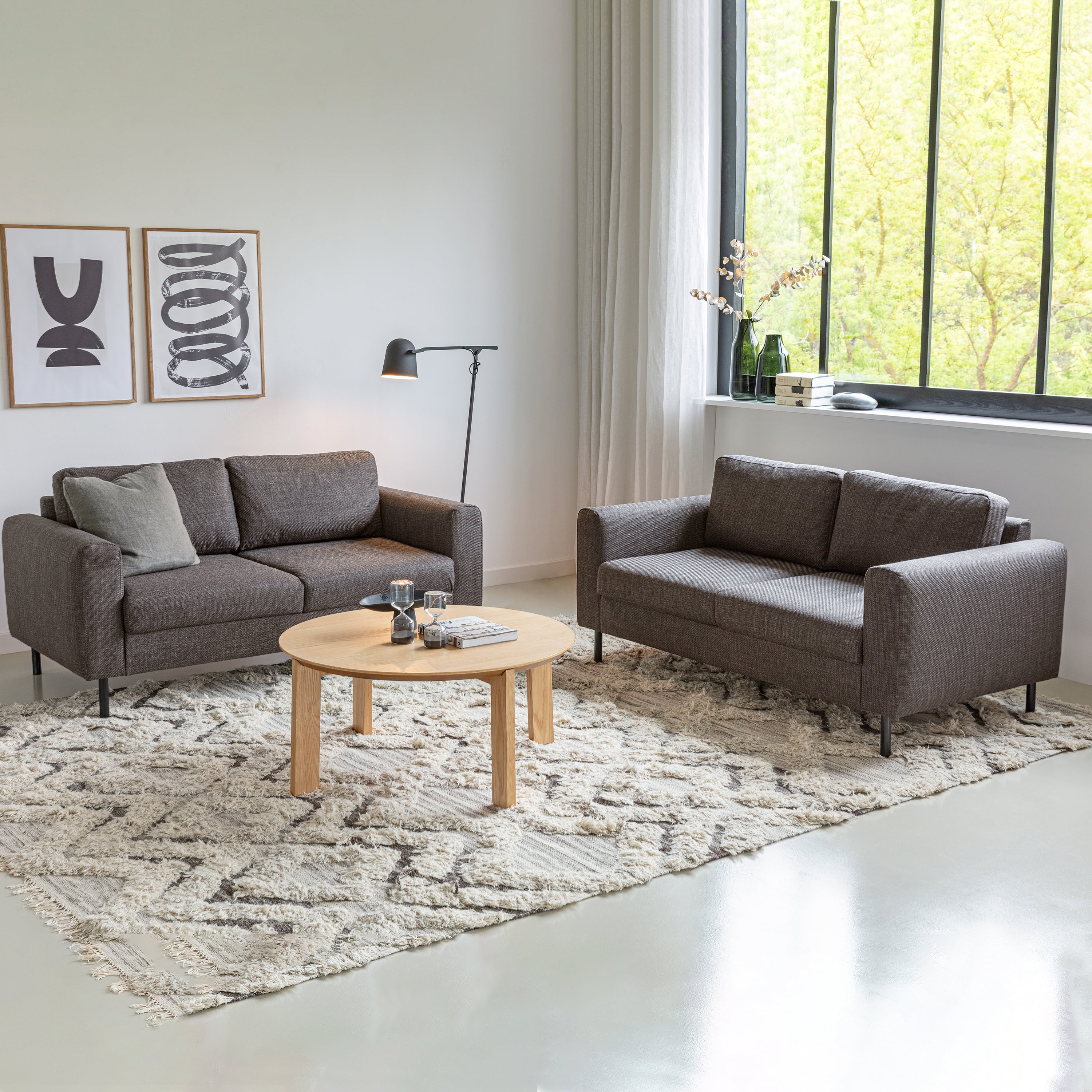 Omaha Set of 2 x 2 Seater Sofas in Basel Light Grey Brown Fabric – FTG
